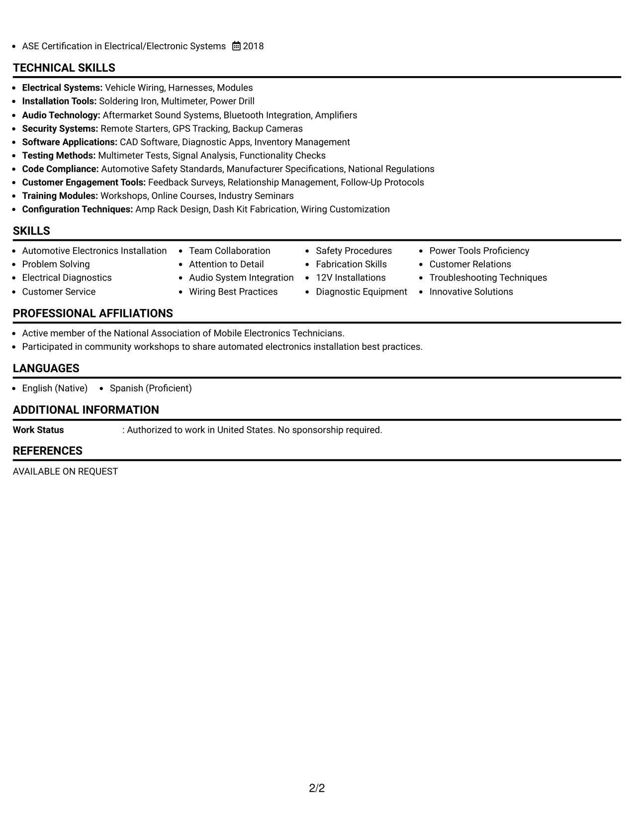 Resume Example Page 2