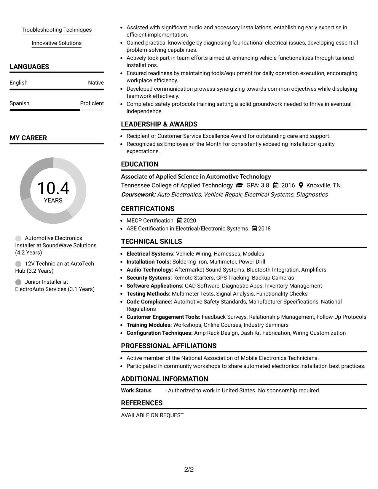 Resume Example Page 2