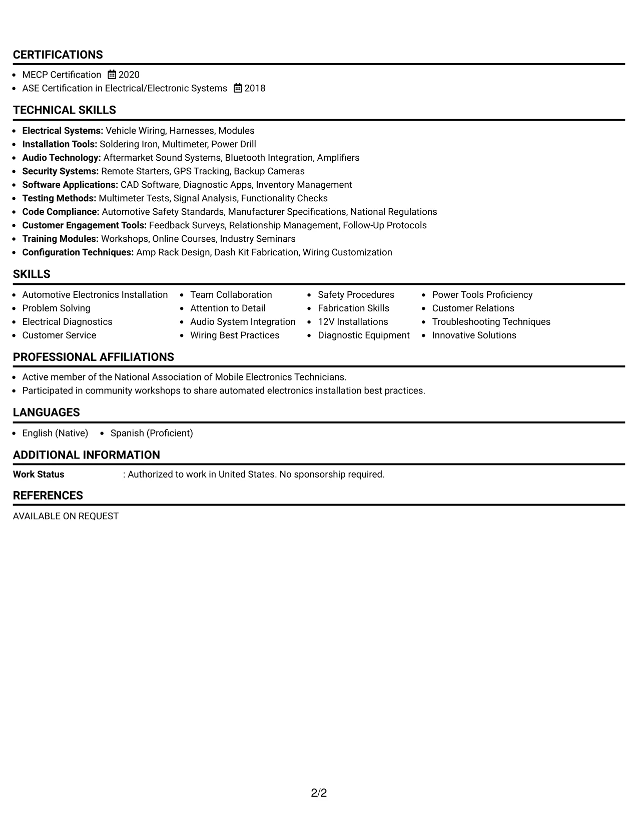 Resume Example Page 2