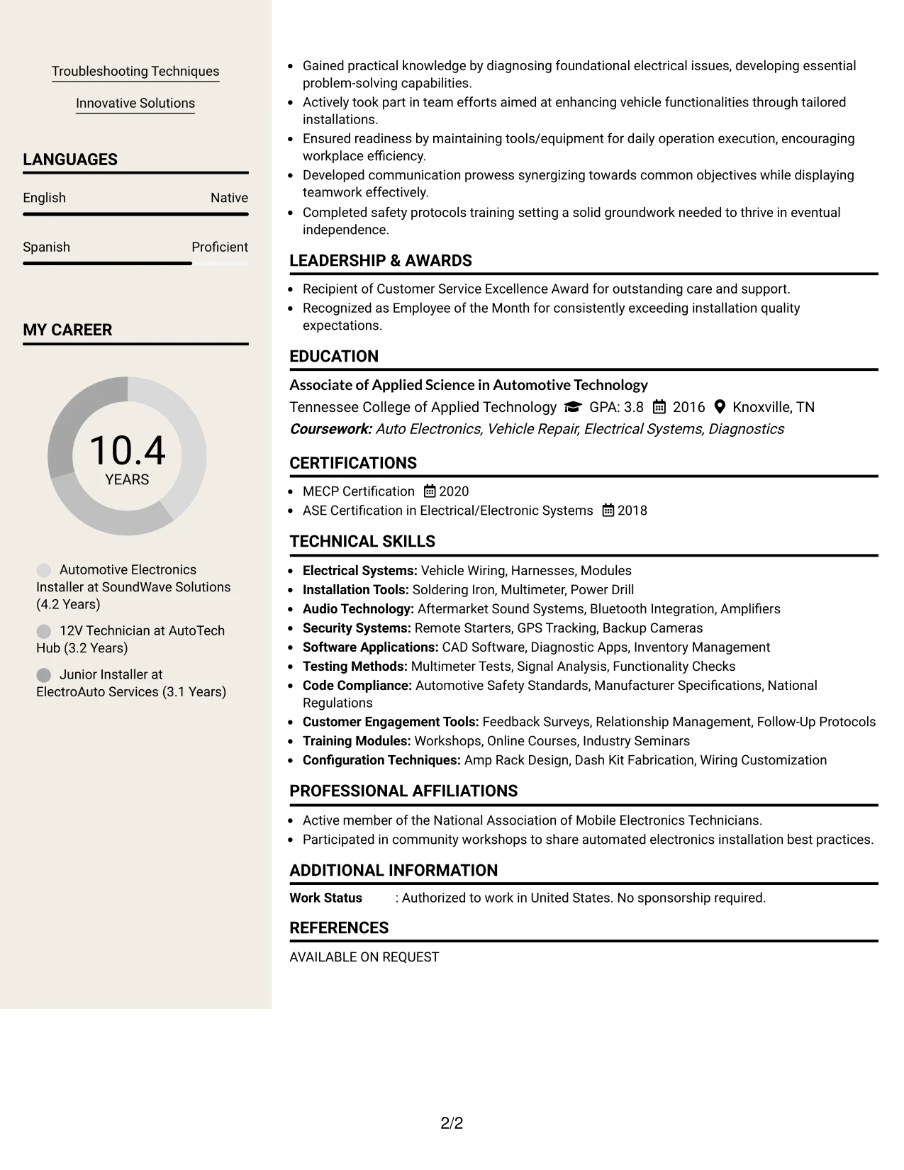 Resume Example Page 2