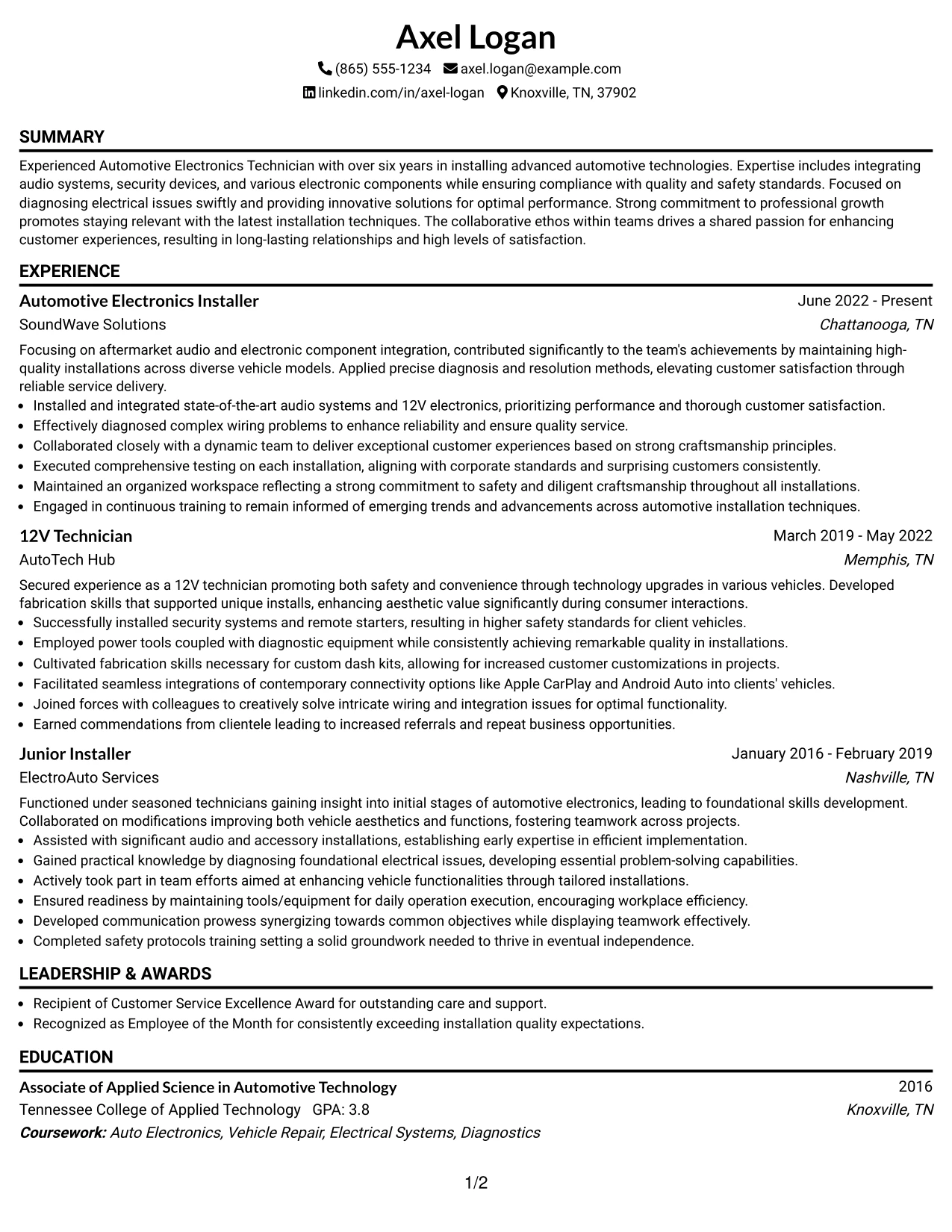 Resume Example Page 1