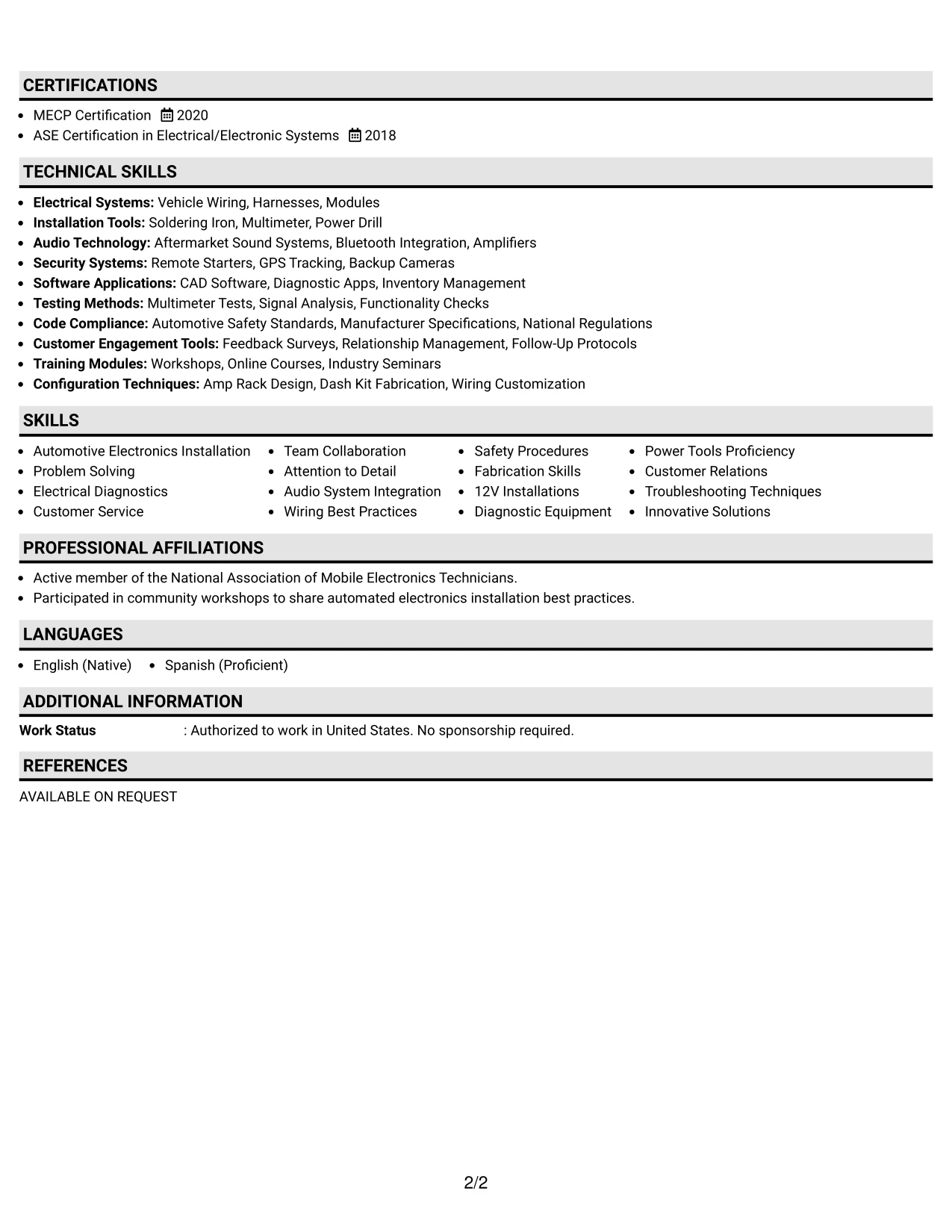 Resume Example Page 2