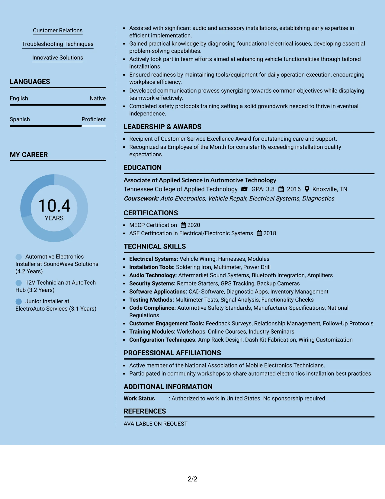 Resume Example Page 2
