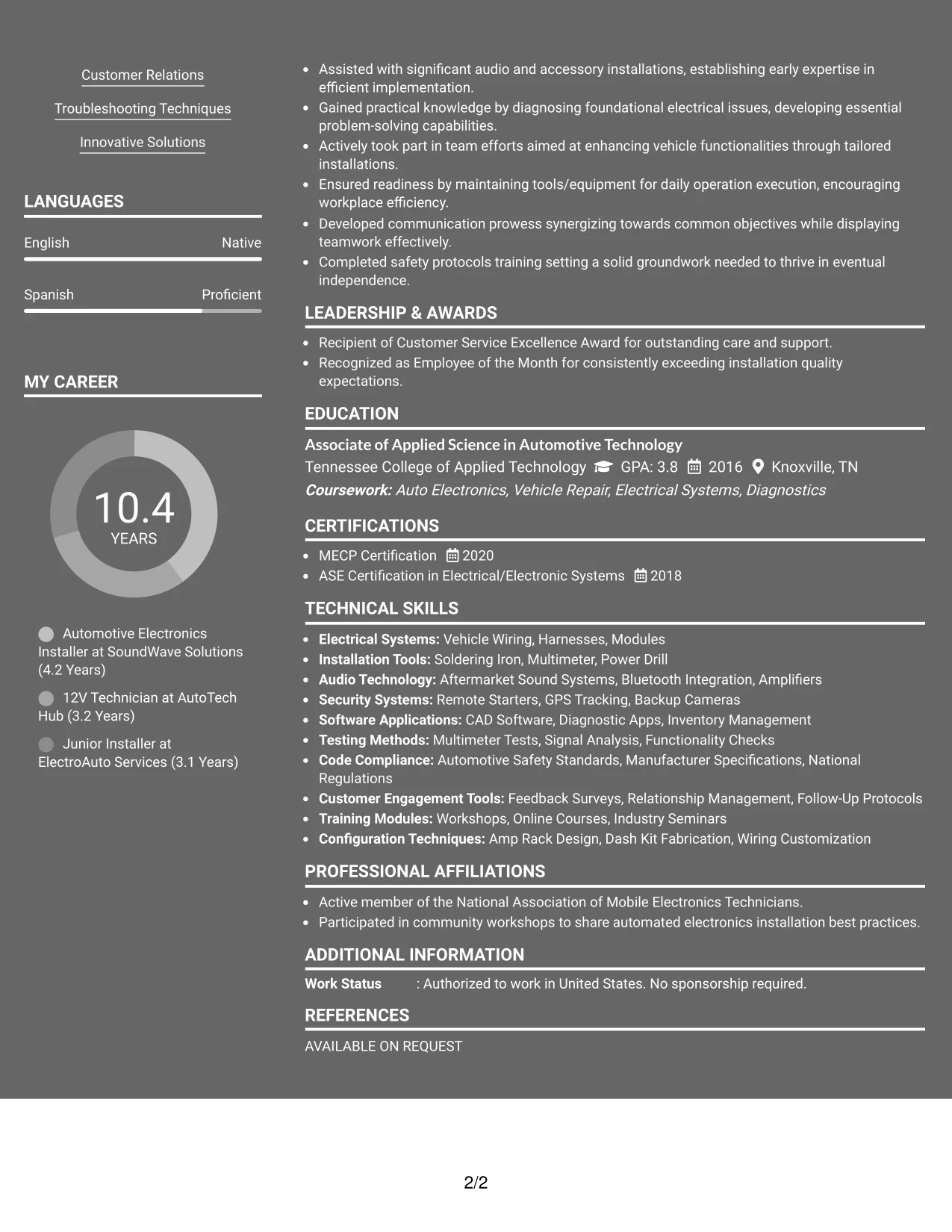 Resume Example Page 2