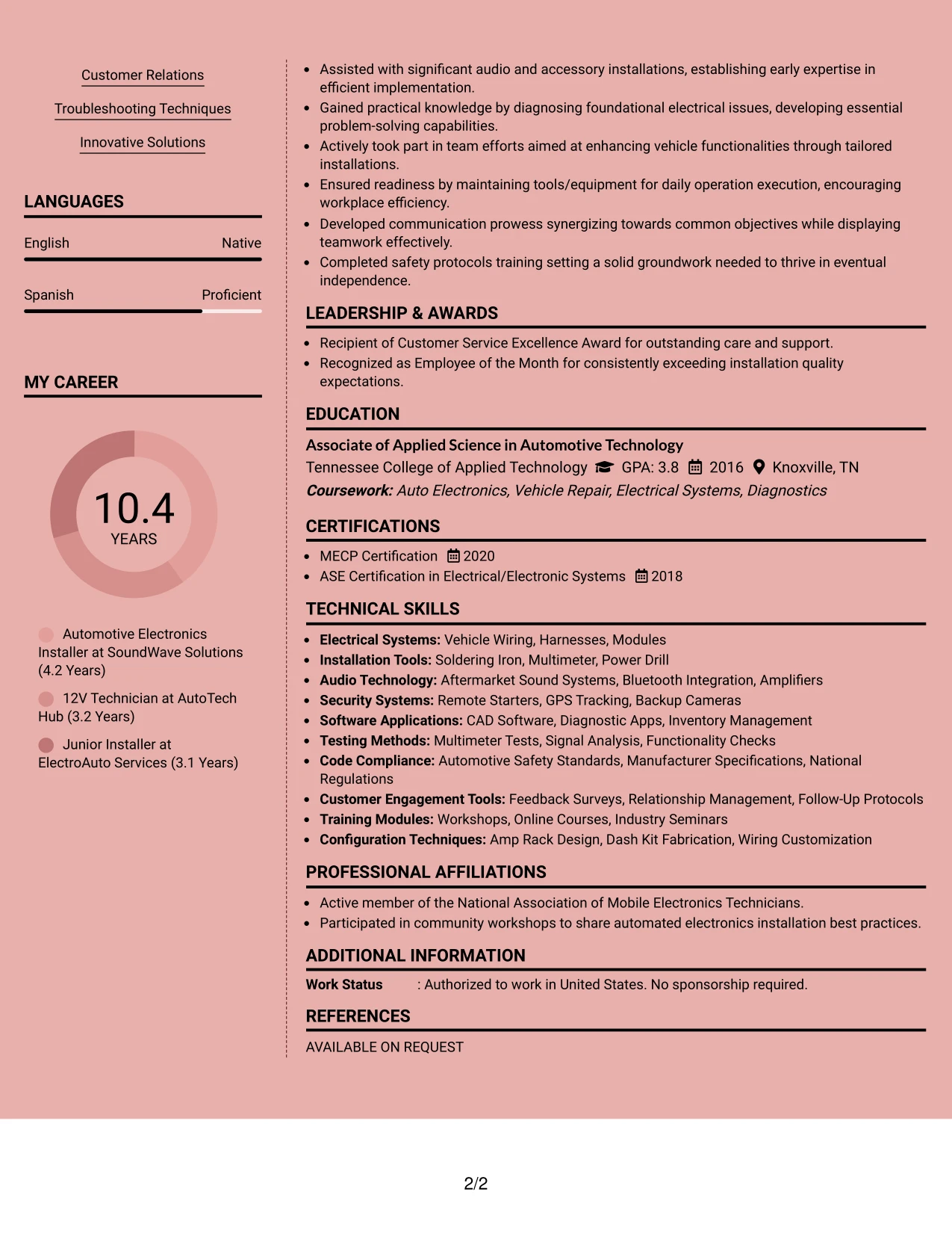 Resume Example Page 2