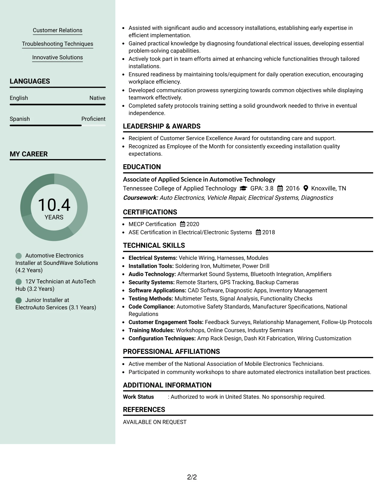 Resume Example Page 2