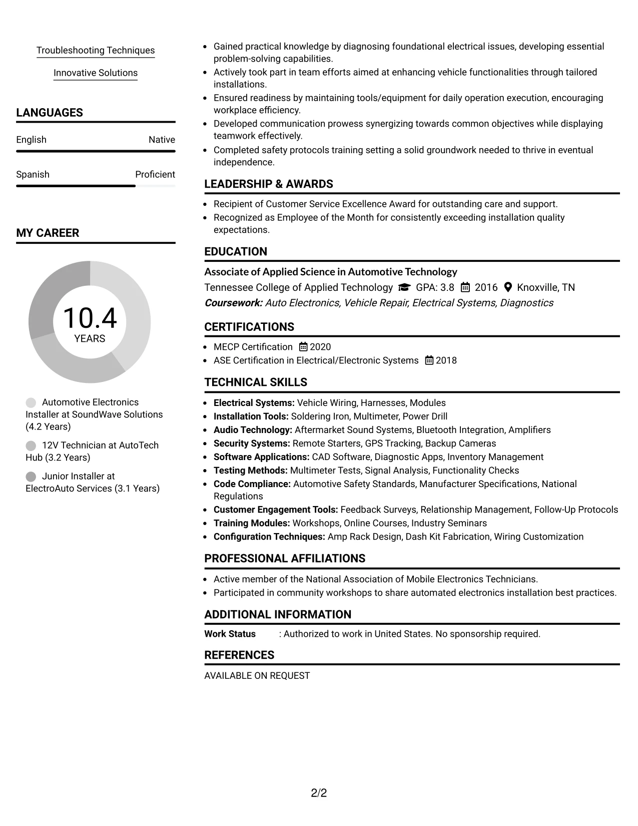 Resume Example Page 2