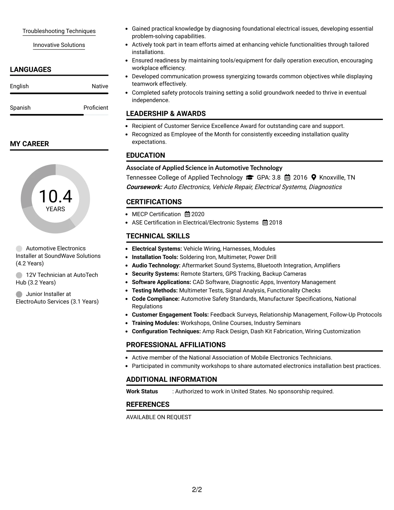 Resume Example Page 2