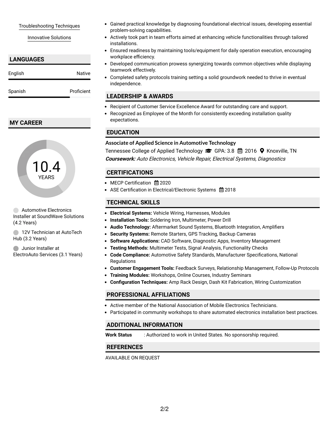 Resume Example Page 2