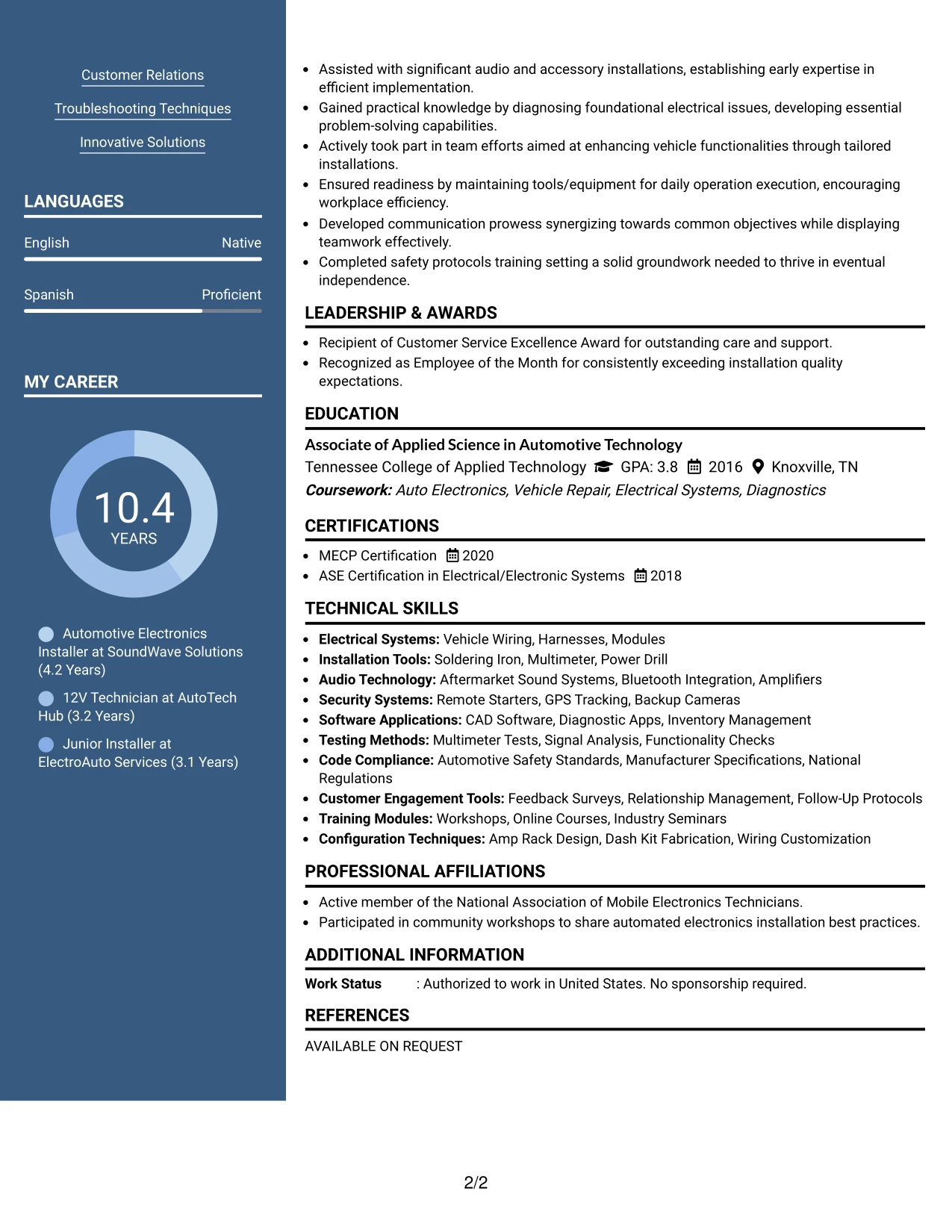 Resume Example Page 2