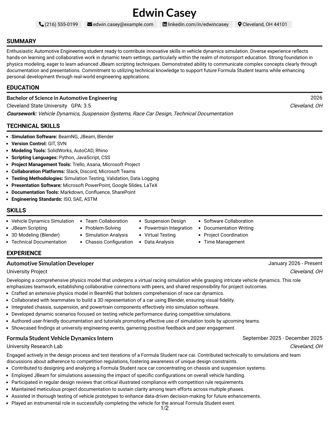 Resume Example Page 1