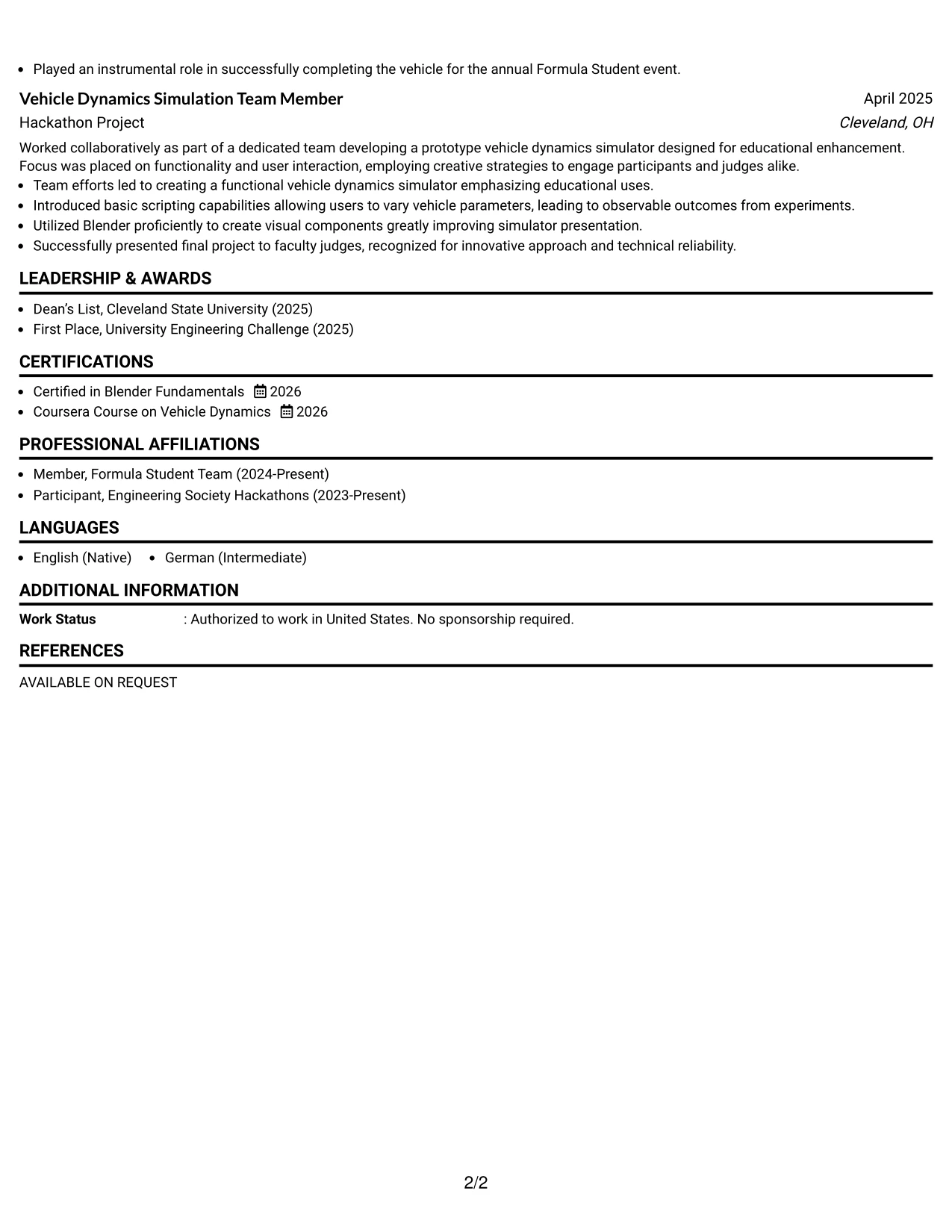 Resume Example Page 2