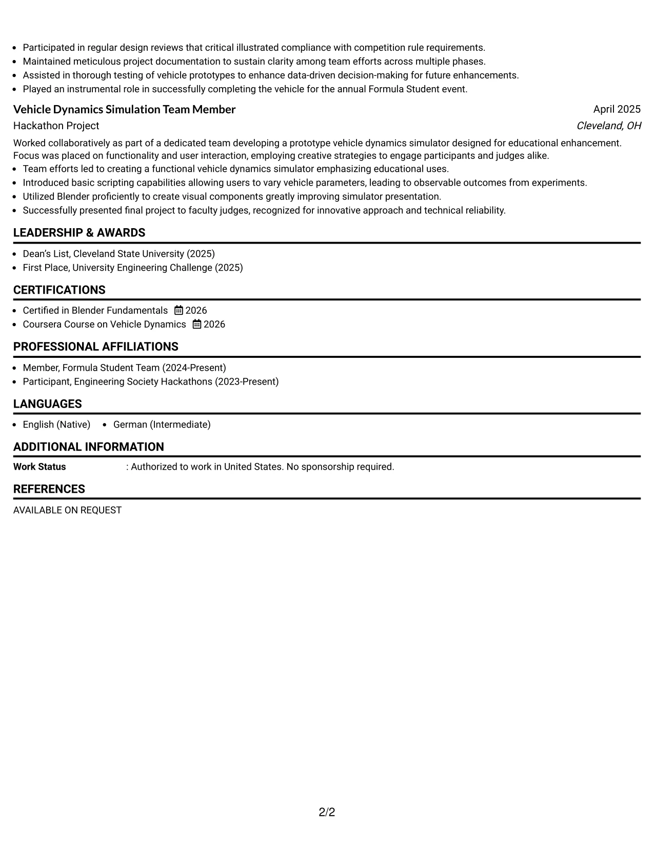 Resume Example Page 2