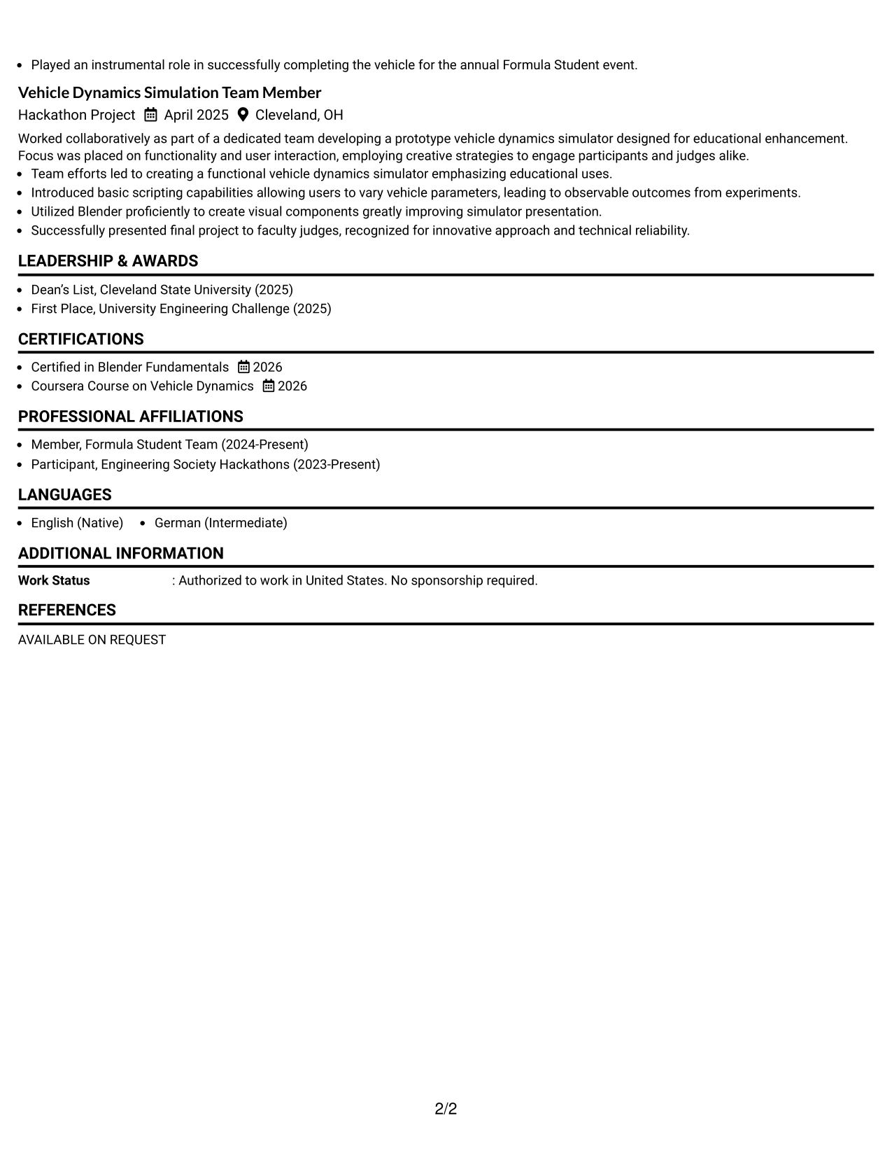 Resume Example Page 2
