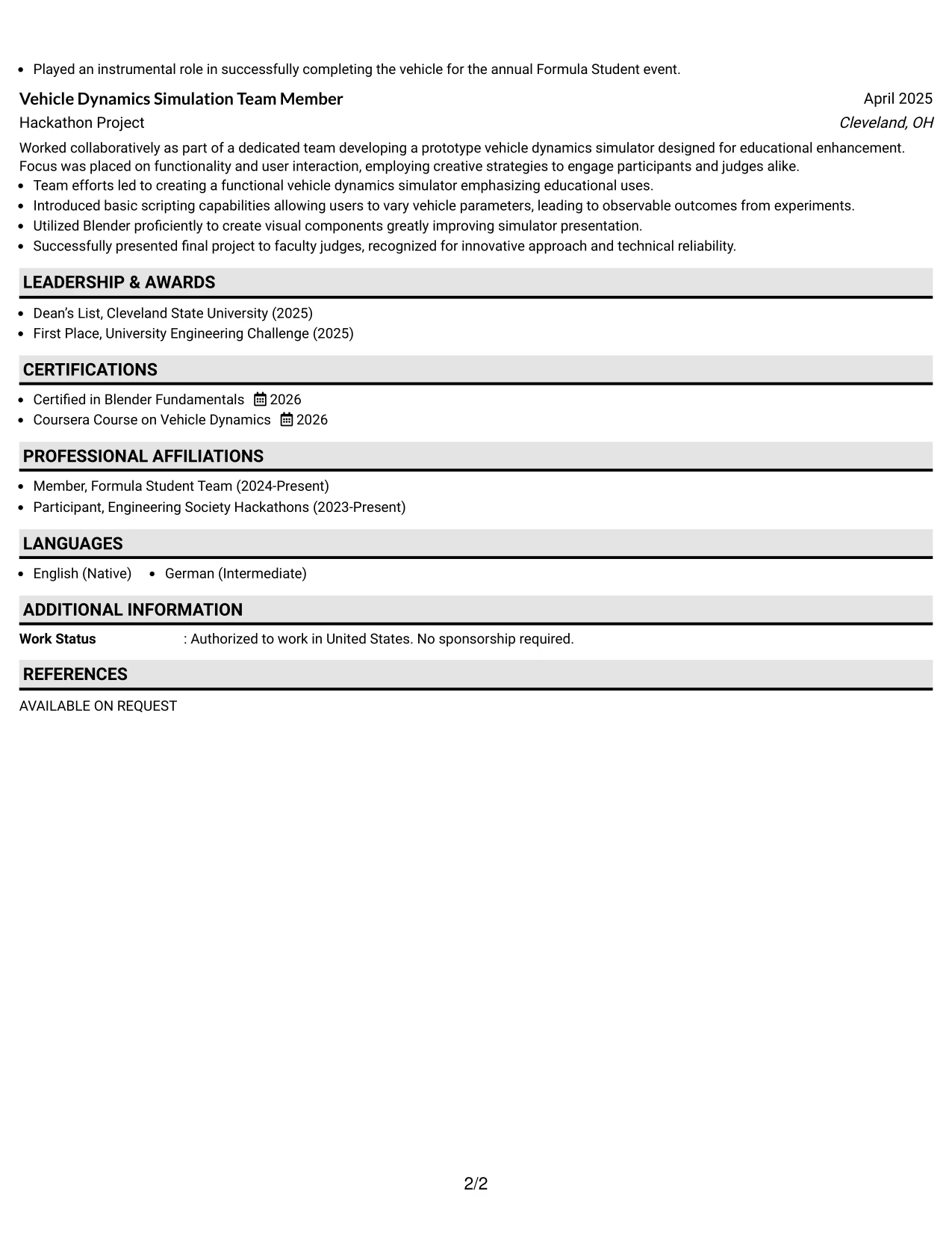 Resume Example Page 2