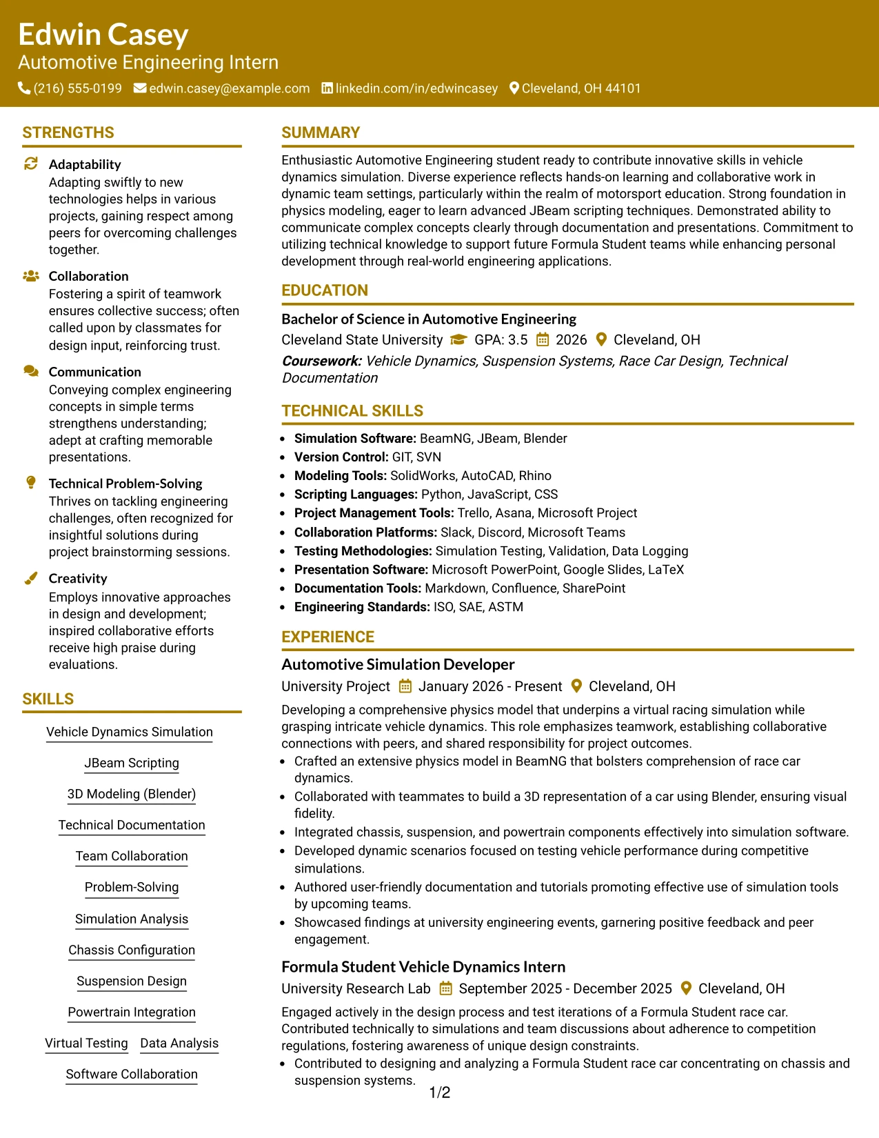 Resume Example Page 1