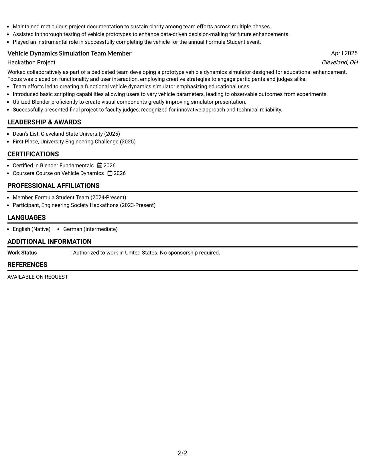 Resume Example Page 2