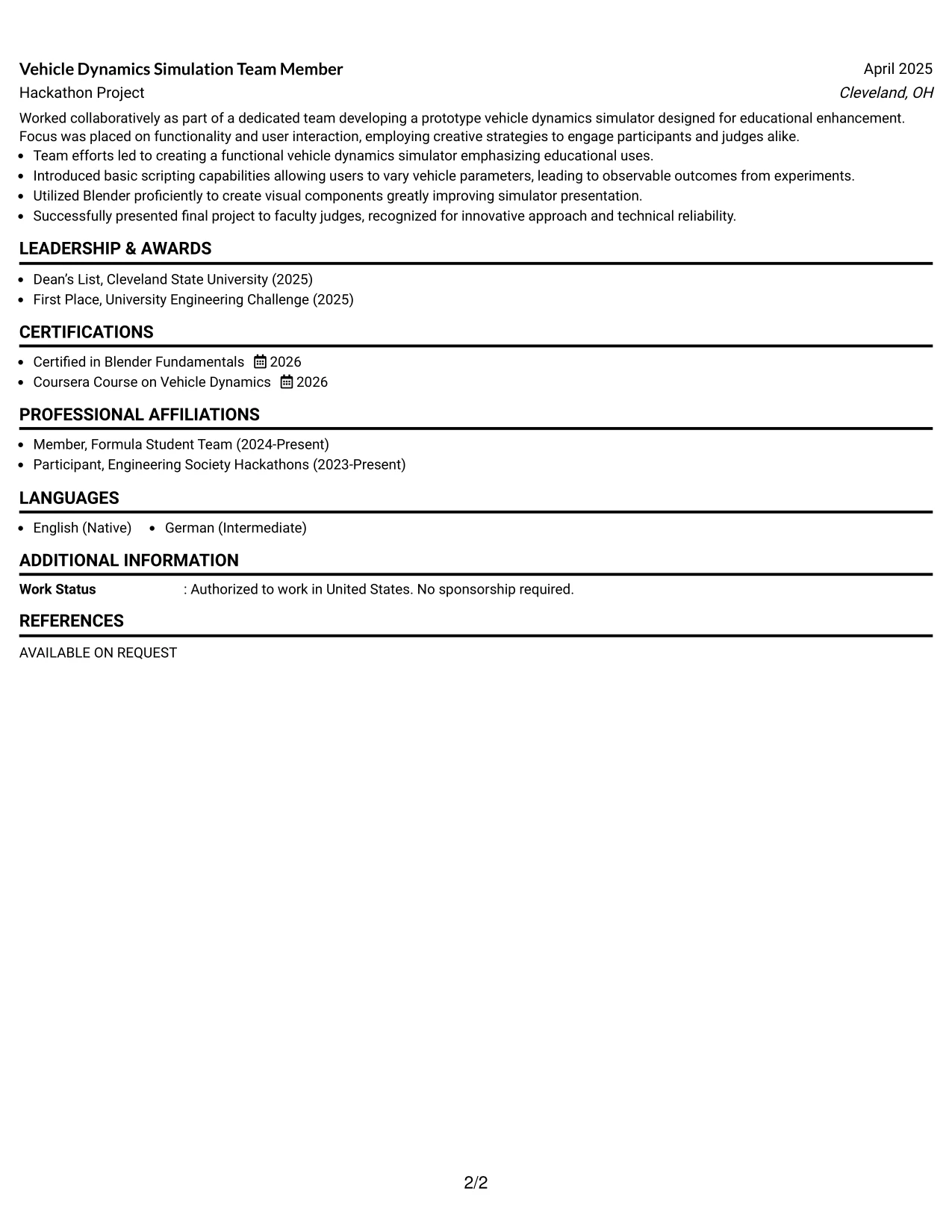 Resume Example Page 2