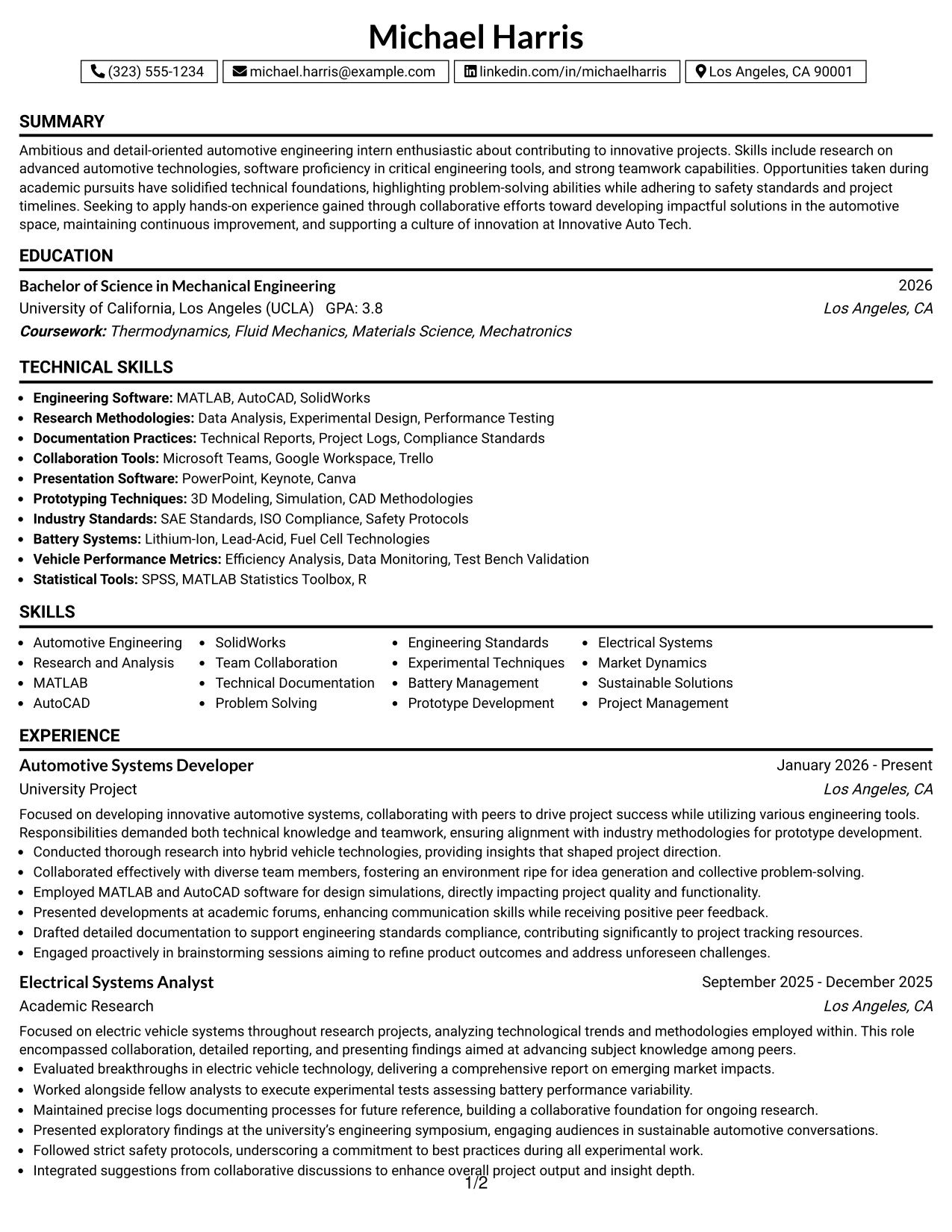 Resume Example Page 1
