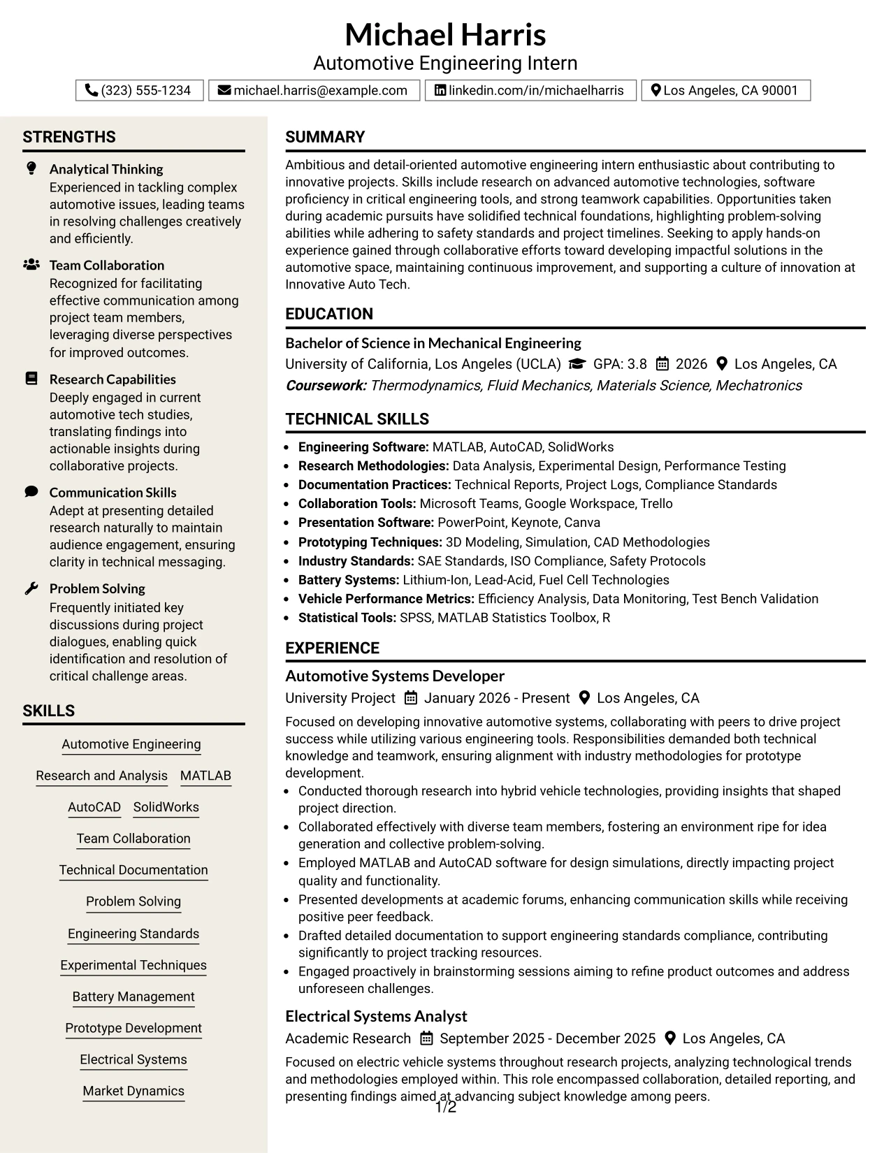 Resume Example Page 1