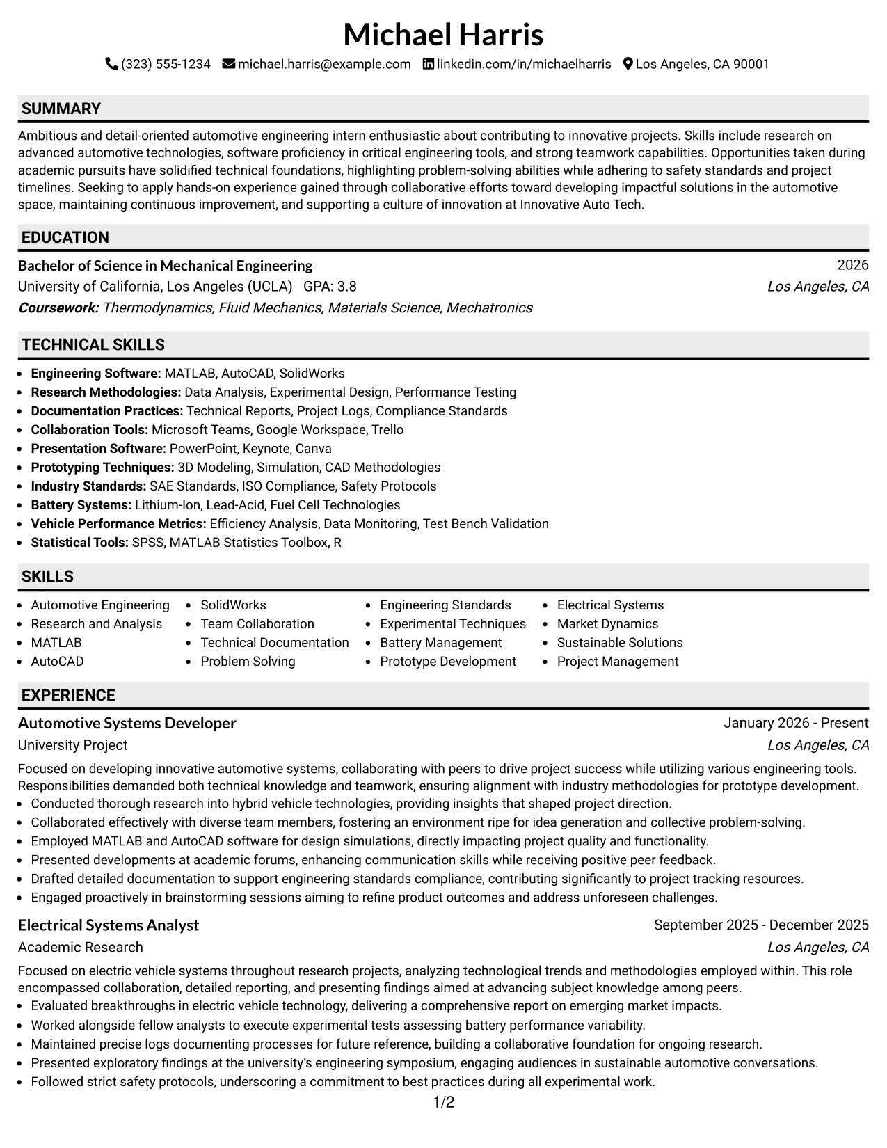 Resume Example Page 1