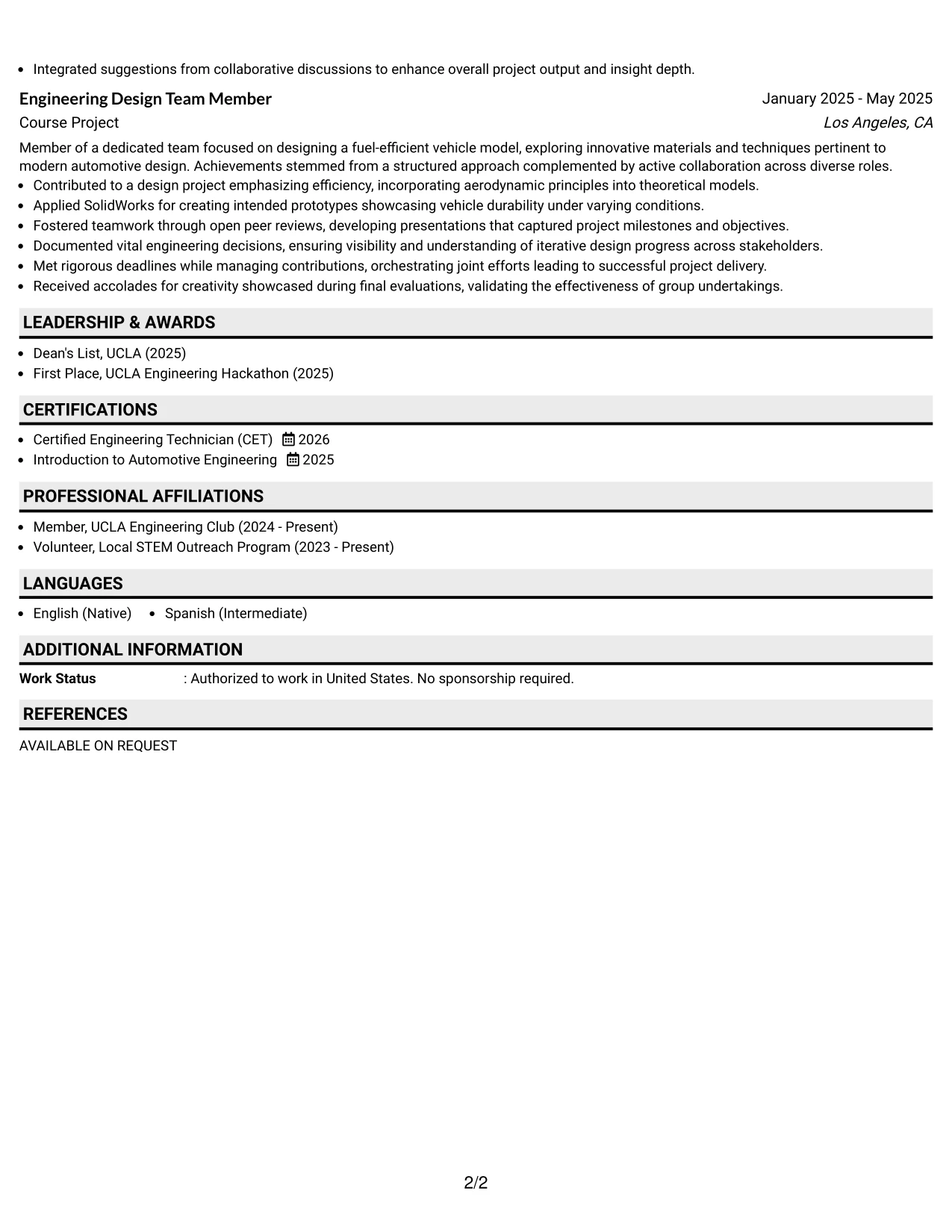 Resume Example Page 2