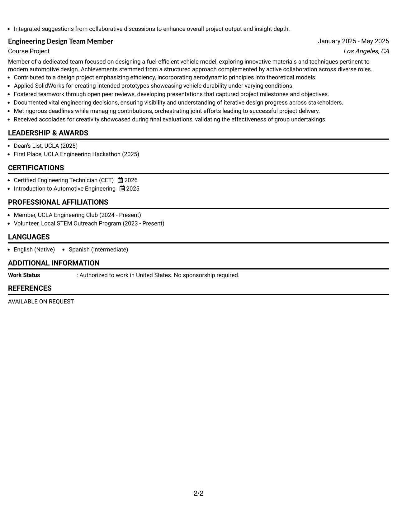 Resume Example Page 2