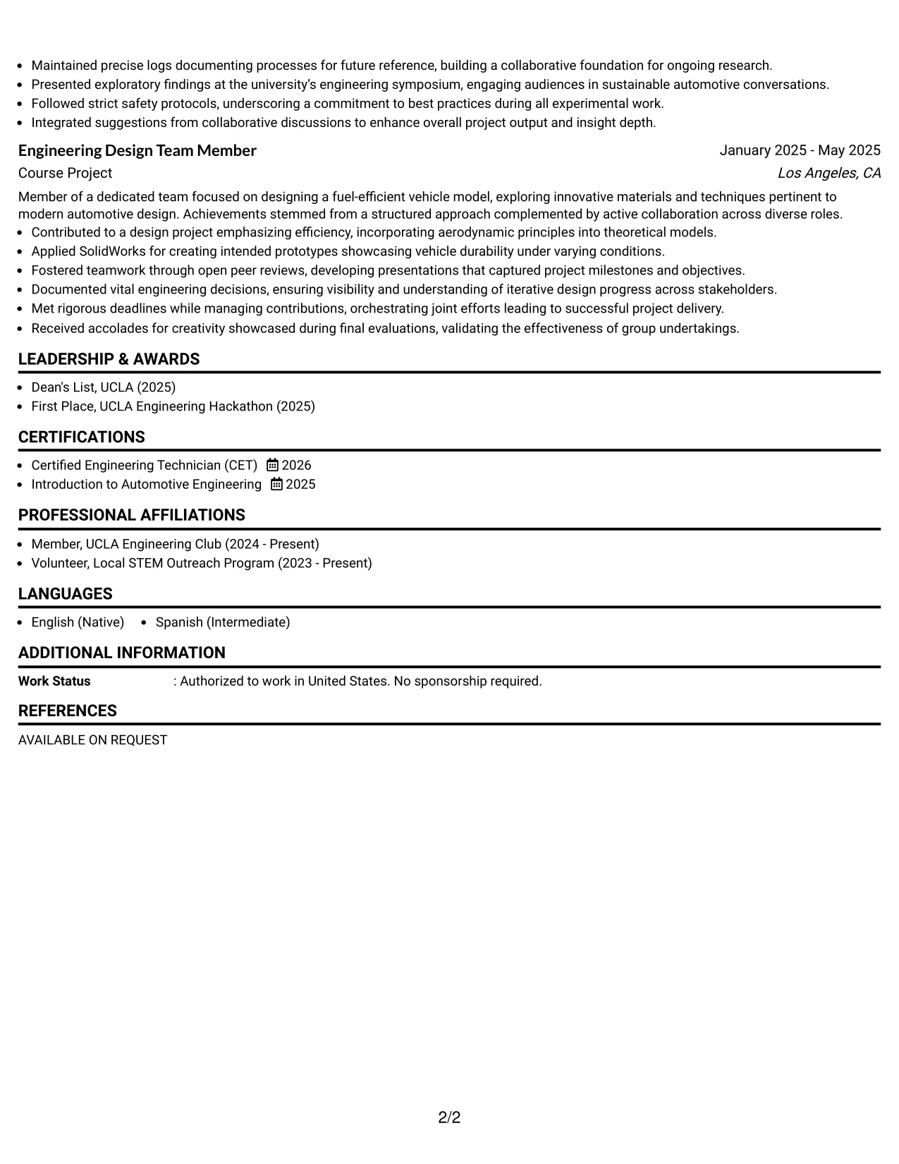 Resume Example Page 2