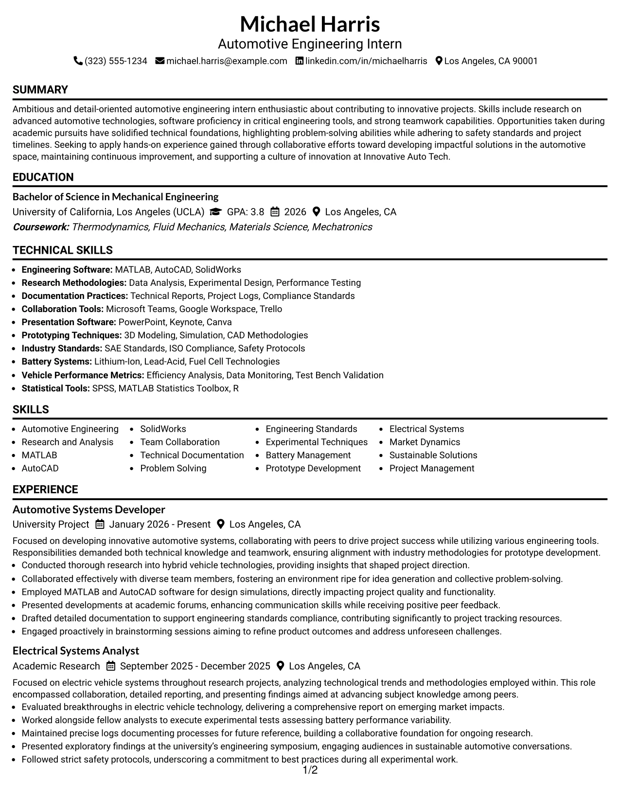 Resume Example Page 1