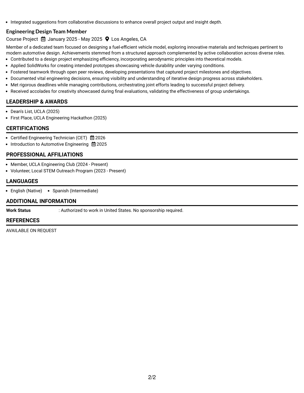 Resume Example Page 2