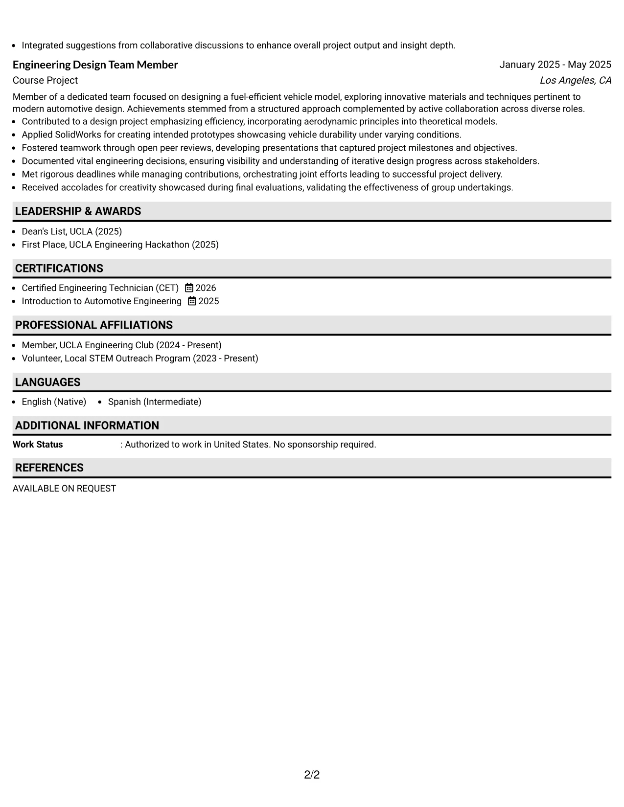 Resume Example Page 2