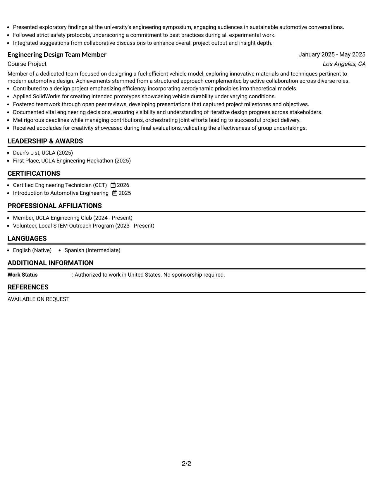 Resume Example Page 2