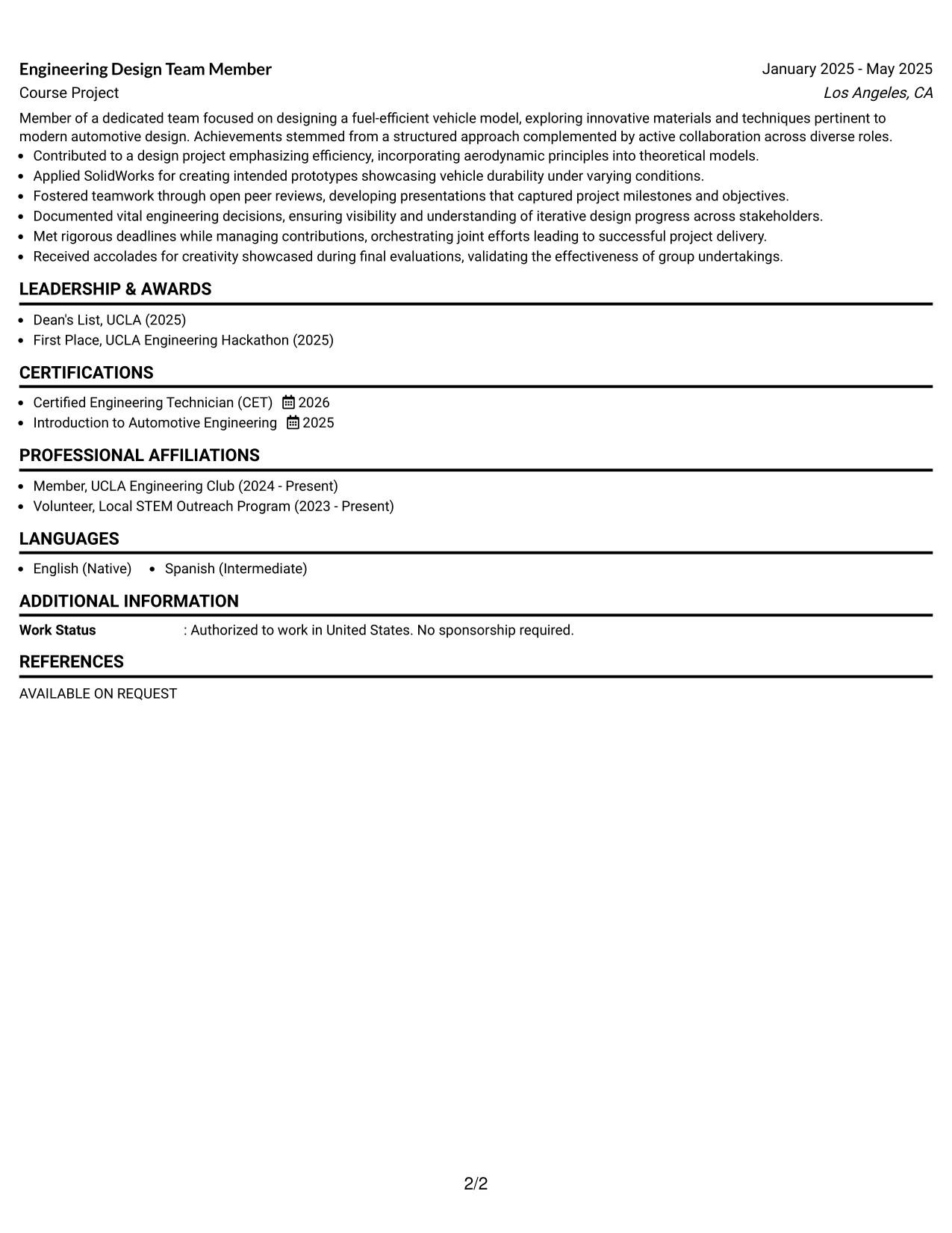 Resume Example Page 2