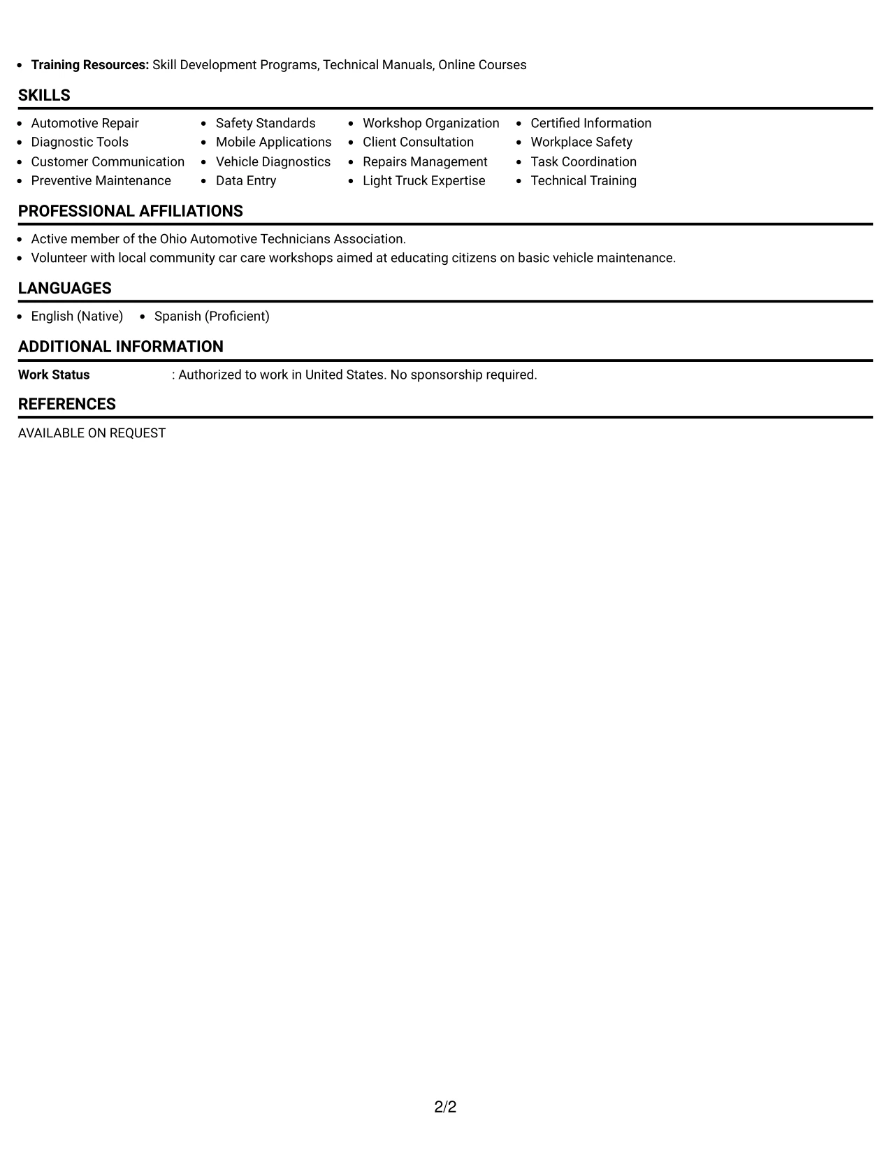 Resume Example Page 2
