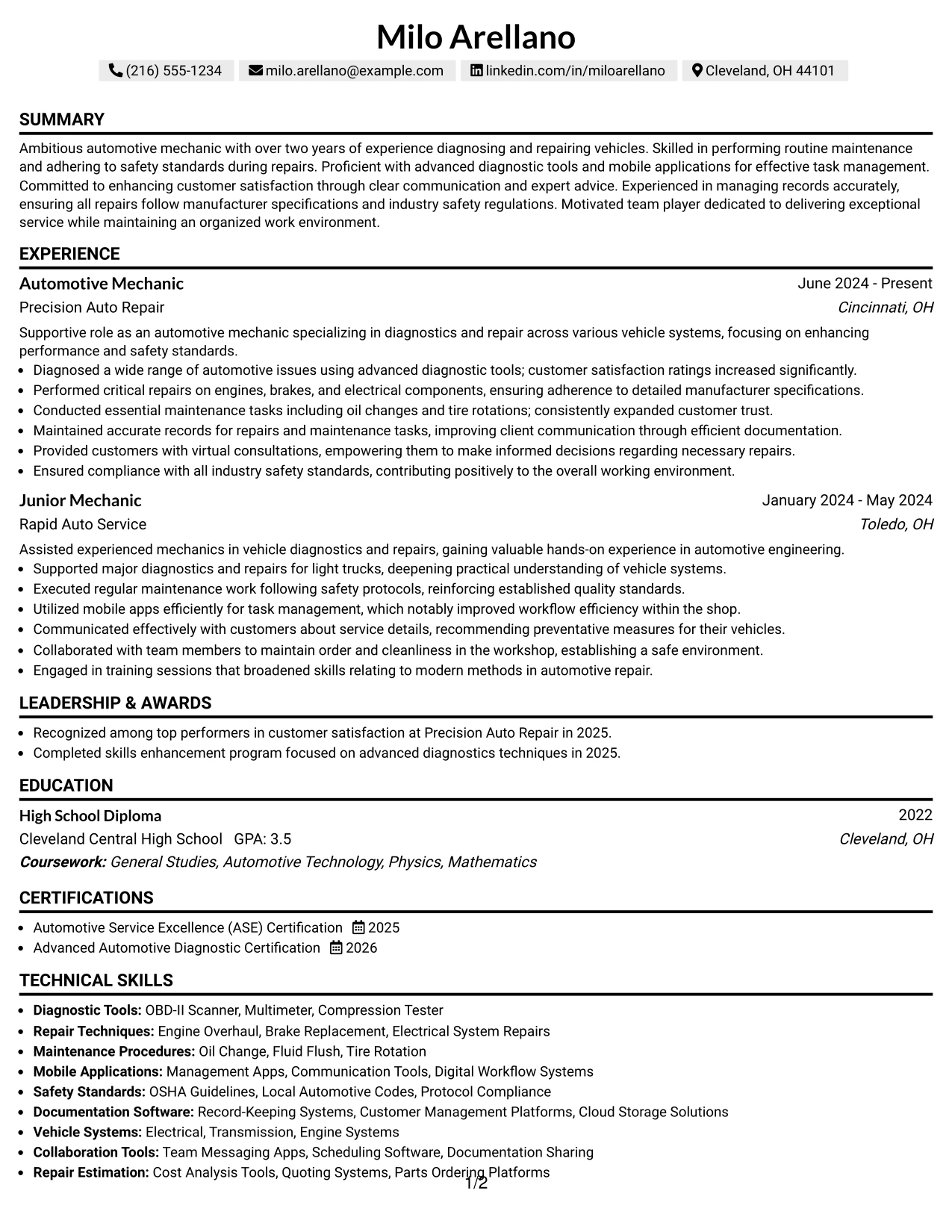 Resume Example Page 1