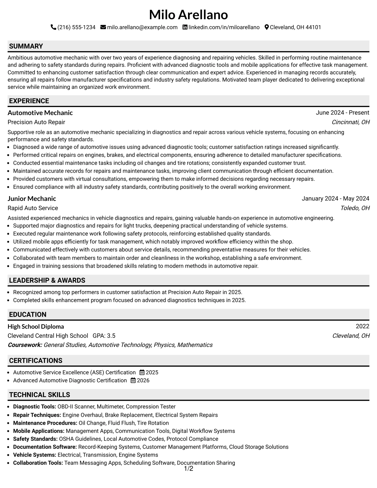 Resume Example Page 1