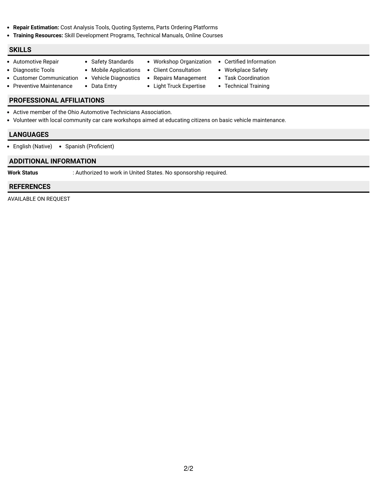 Resume Example Page 2