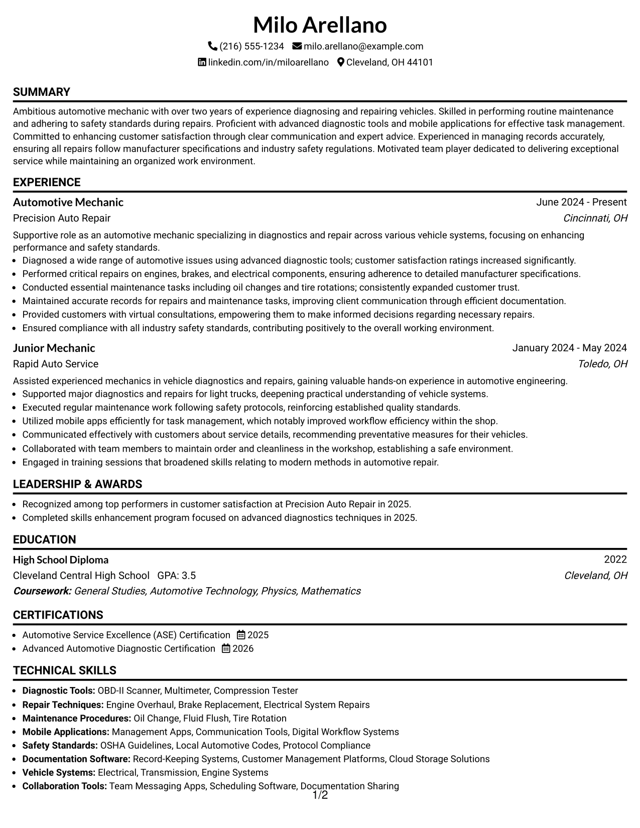Resume Example Page 1
