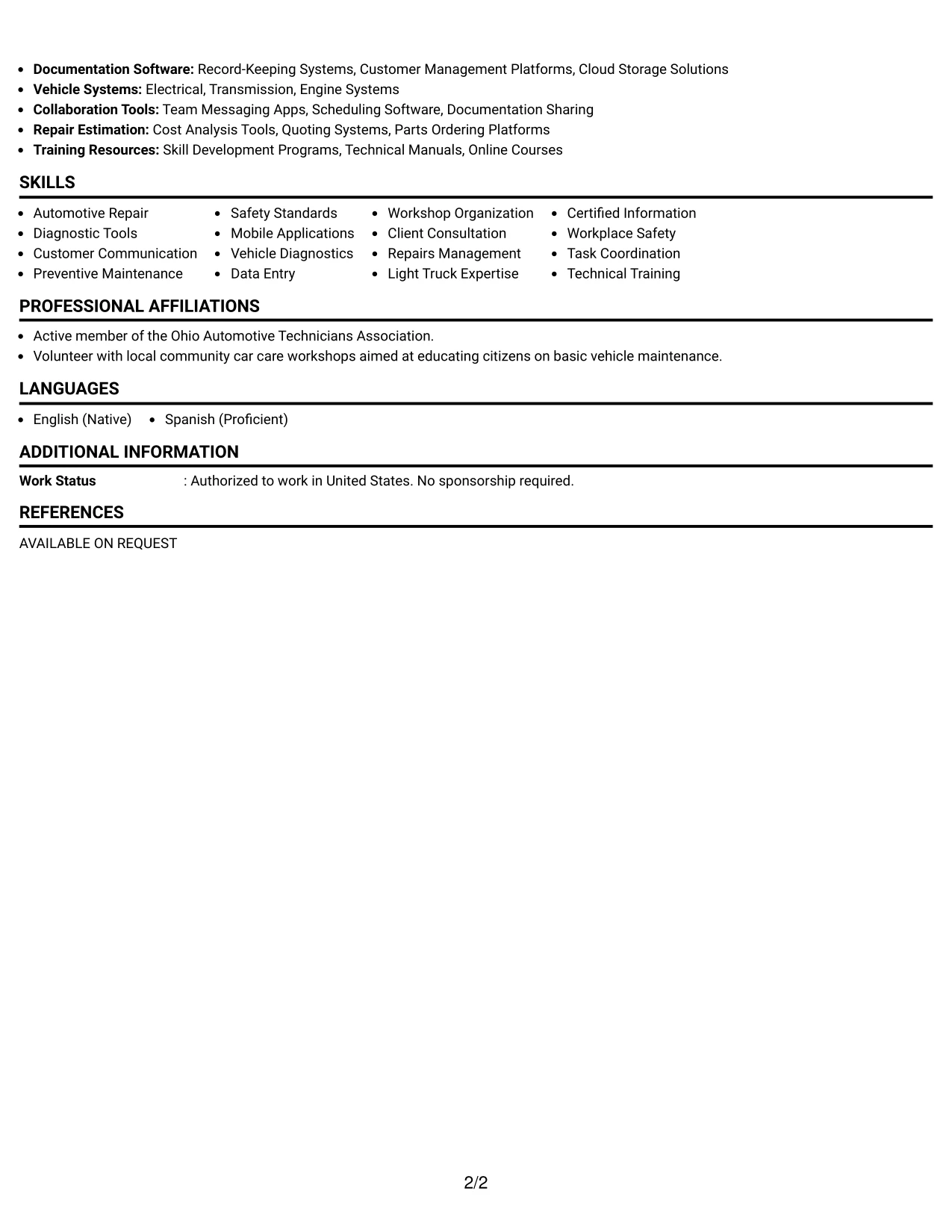 Resume Example Page 2