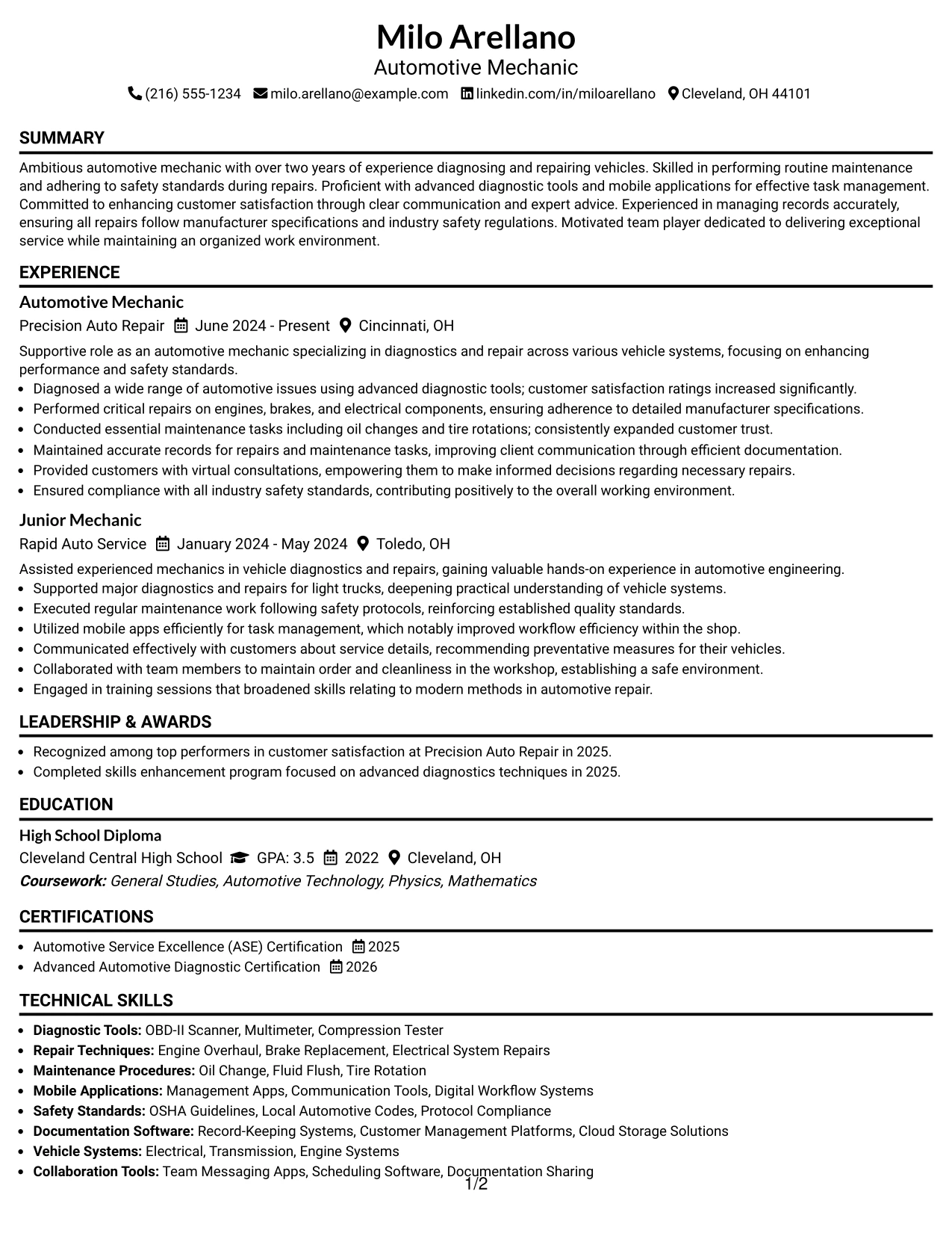 Resume Example Page 1