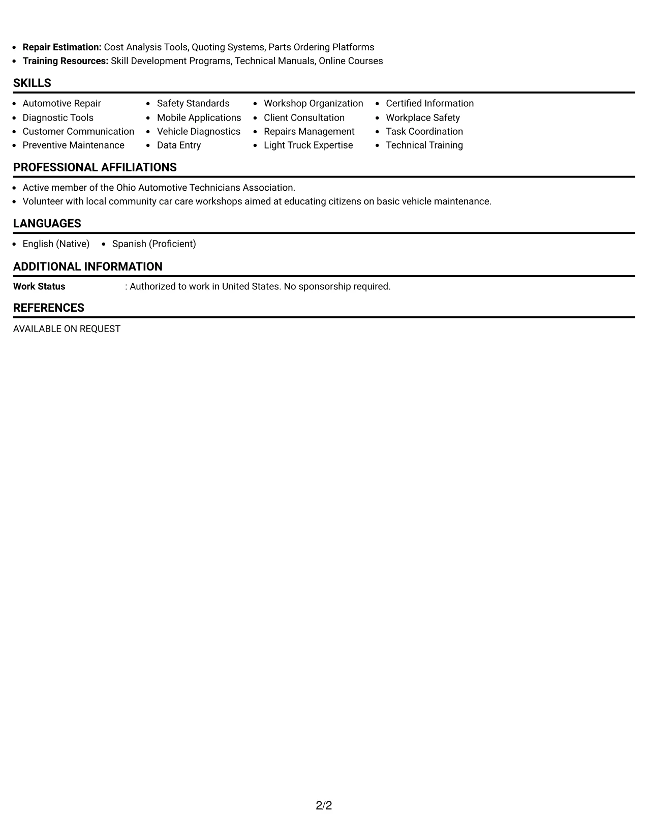 Resume Example Page 2