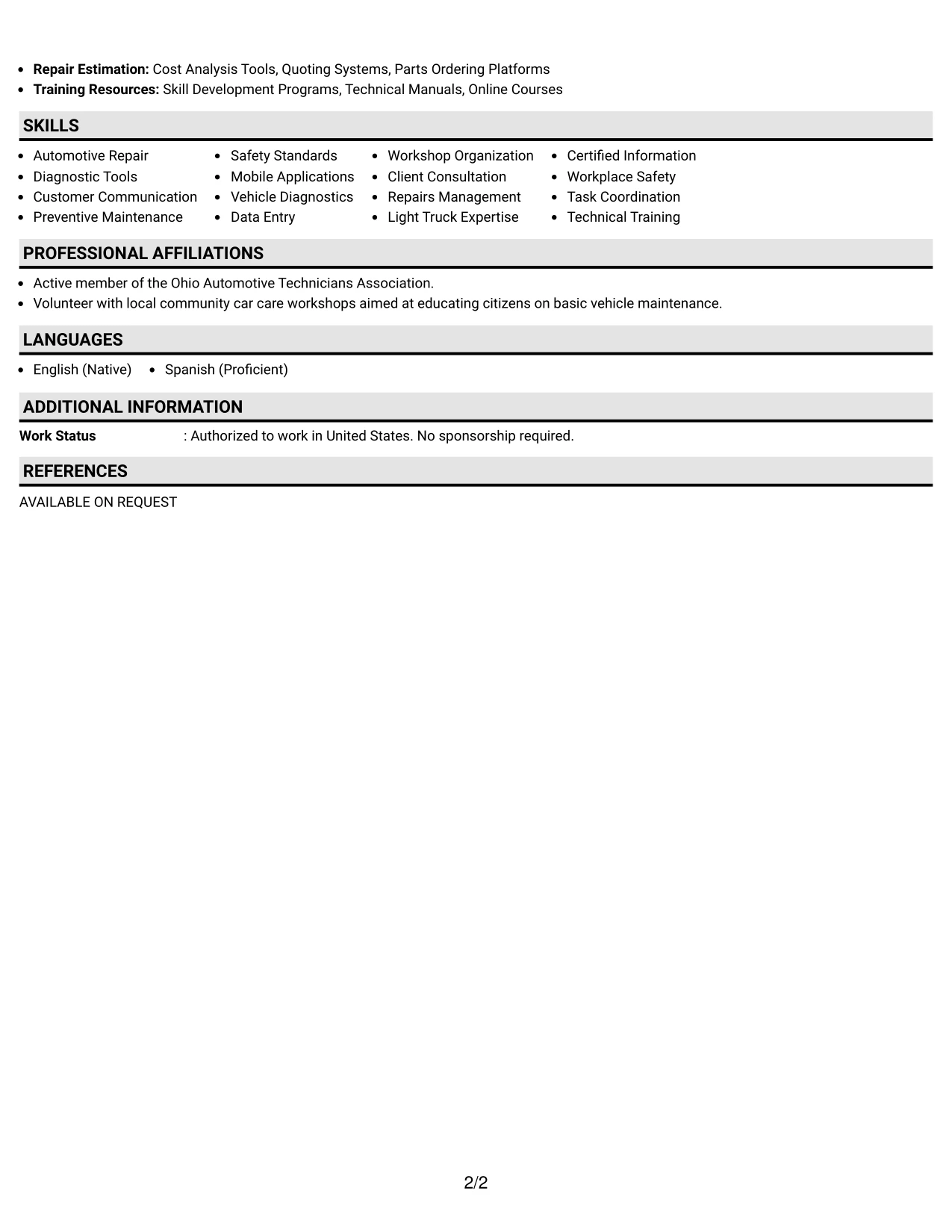 Resume Example Page 2