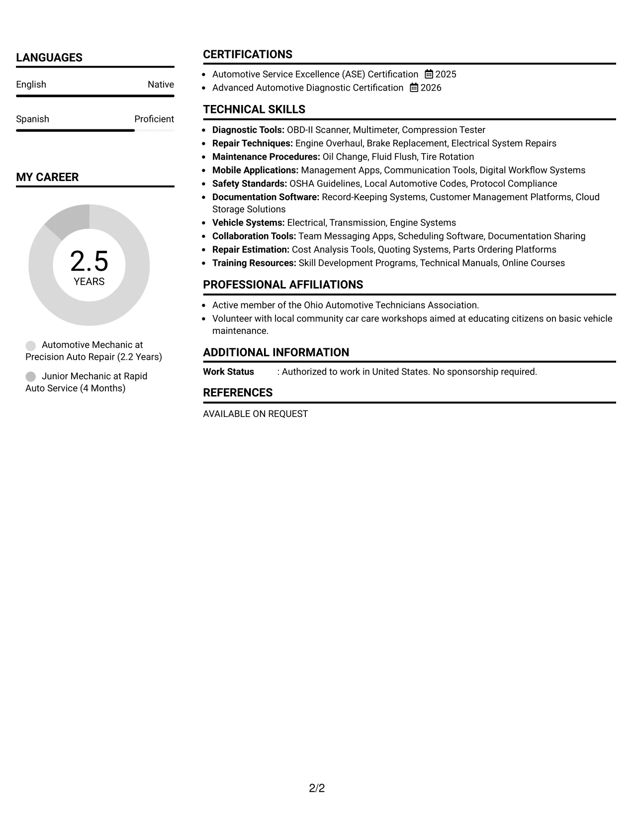 Resume Example Page 2
