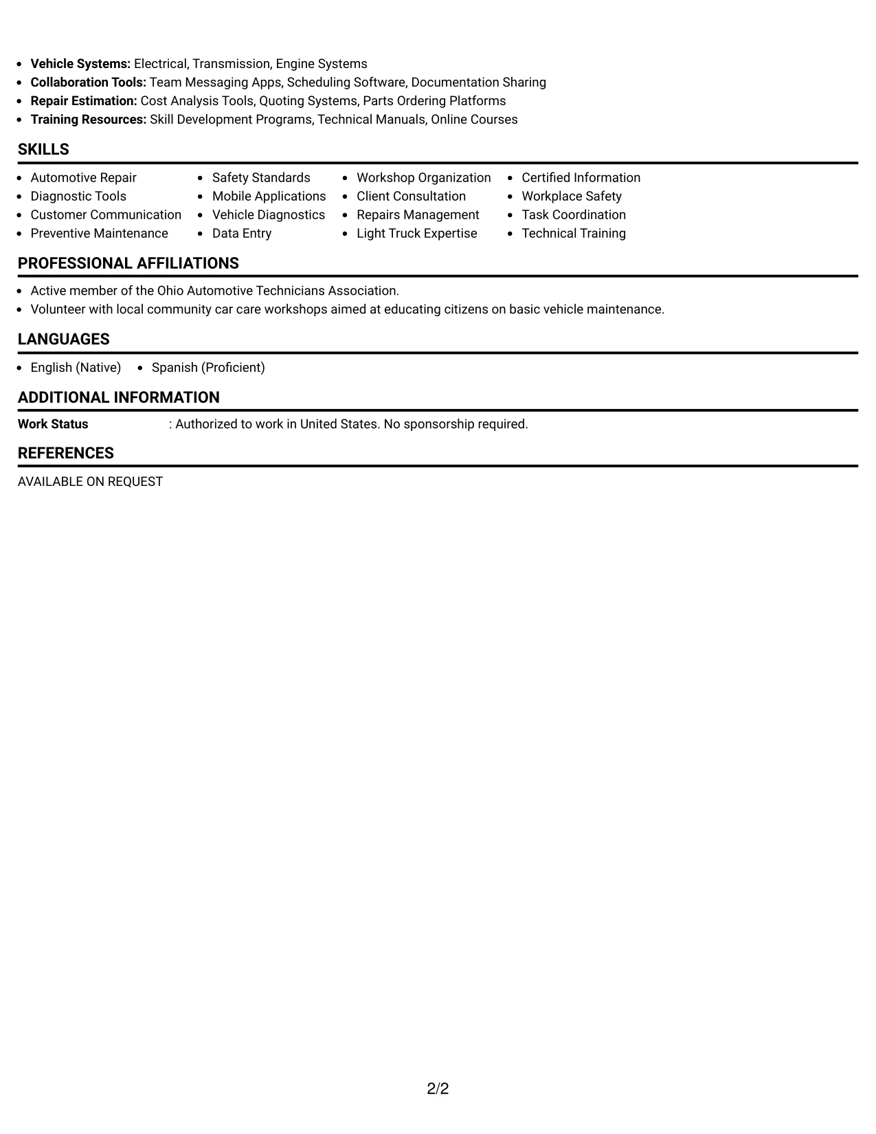 Resume Example Page 2
