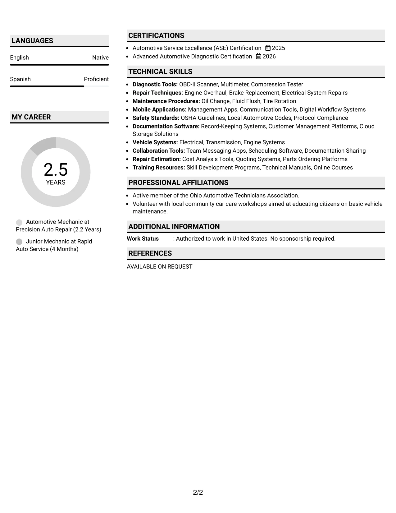 Resume Example Page 2