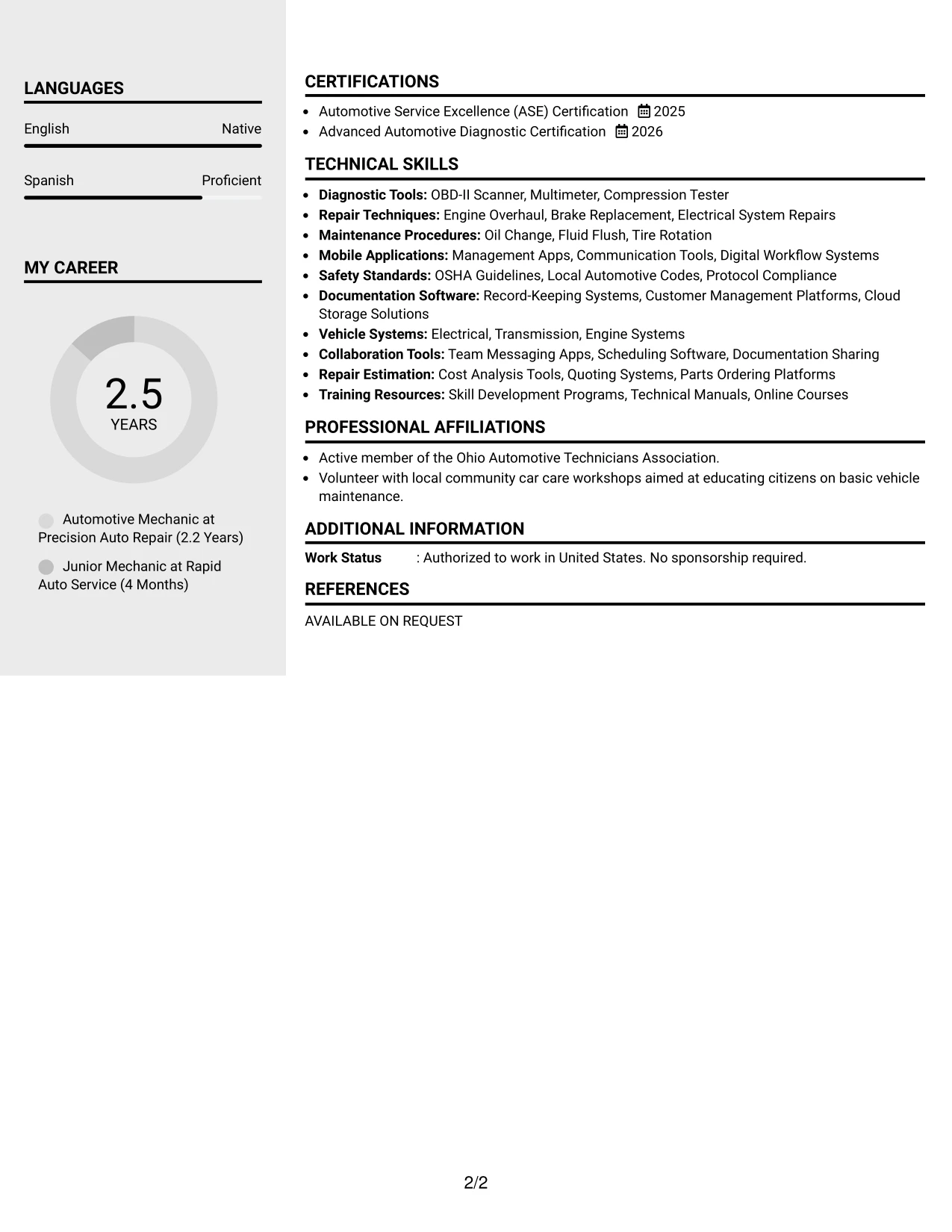 Resume Example Page 2