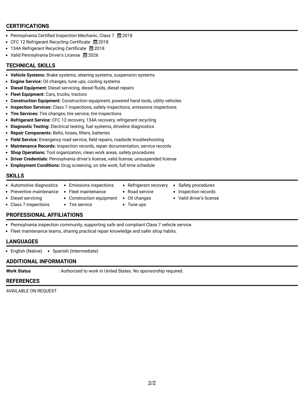 Resume Example Page 2