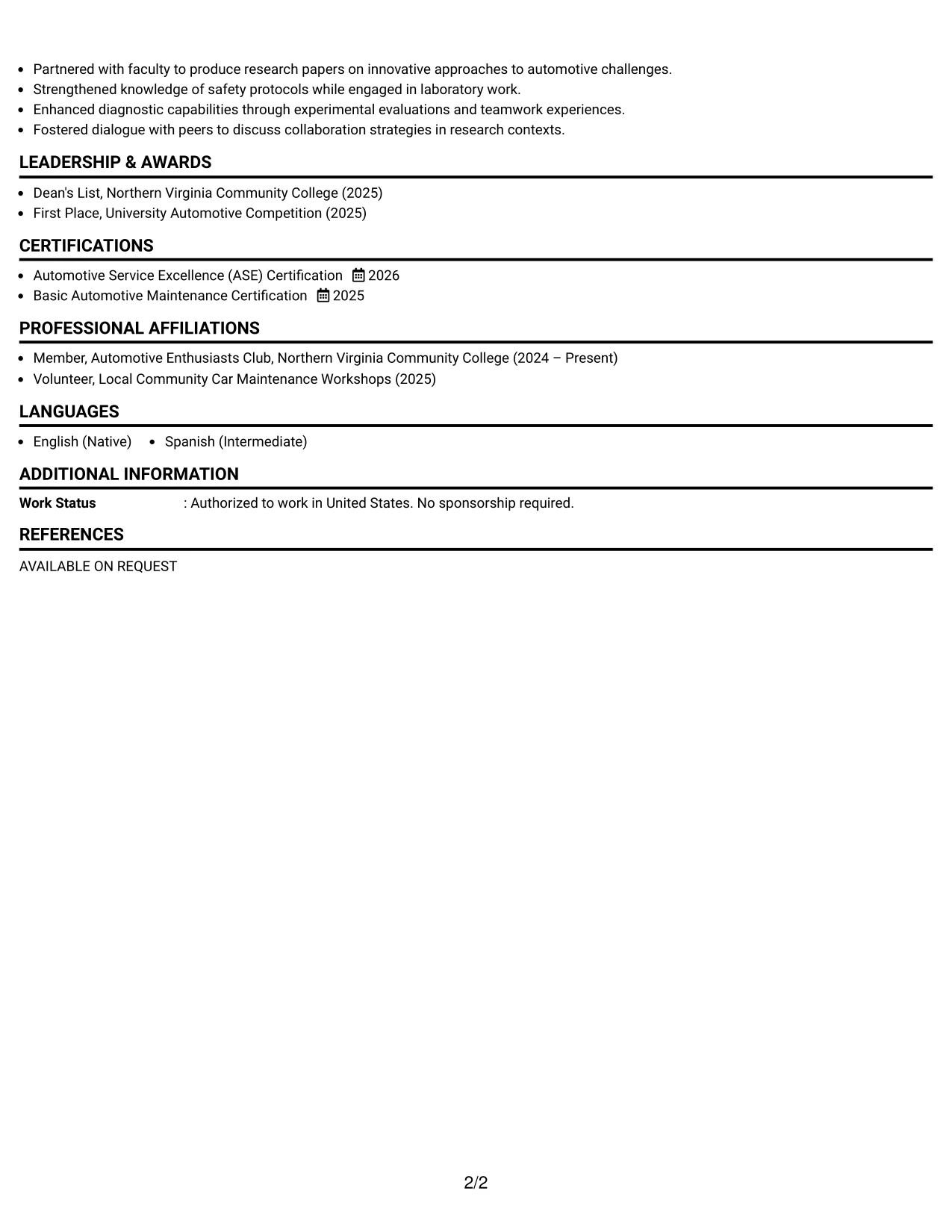 Resume Example Page 2