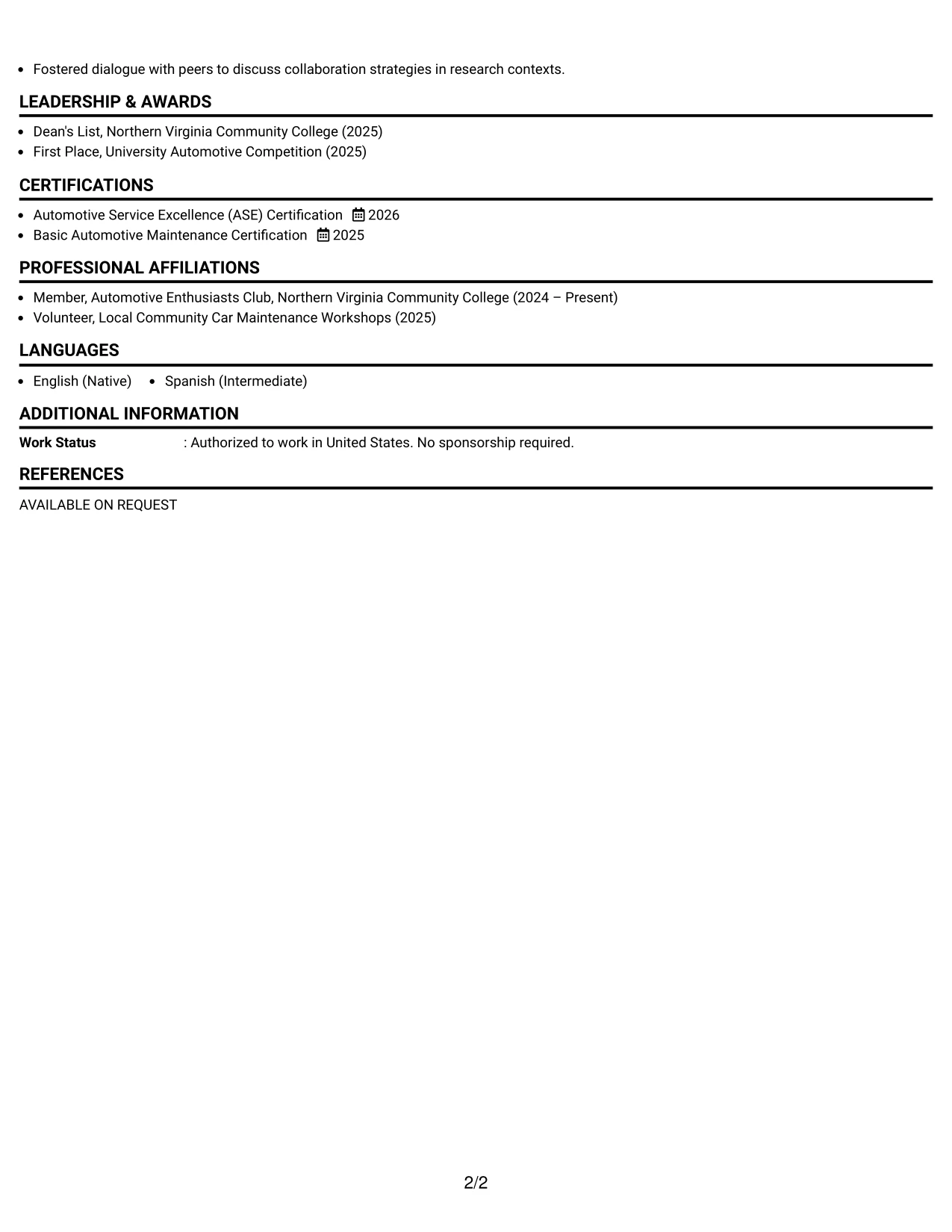 Resume Example Page 2