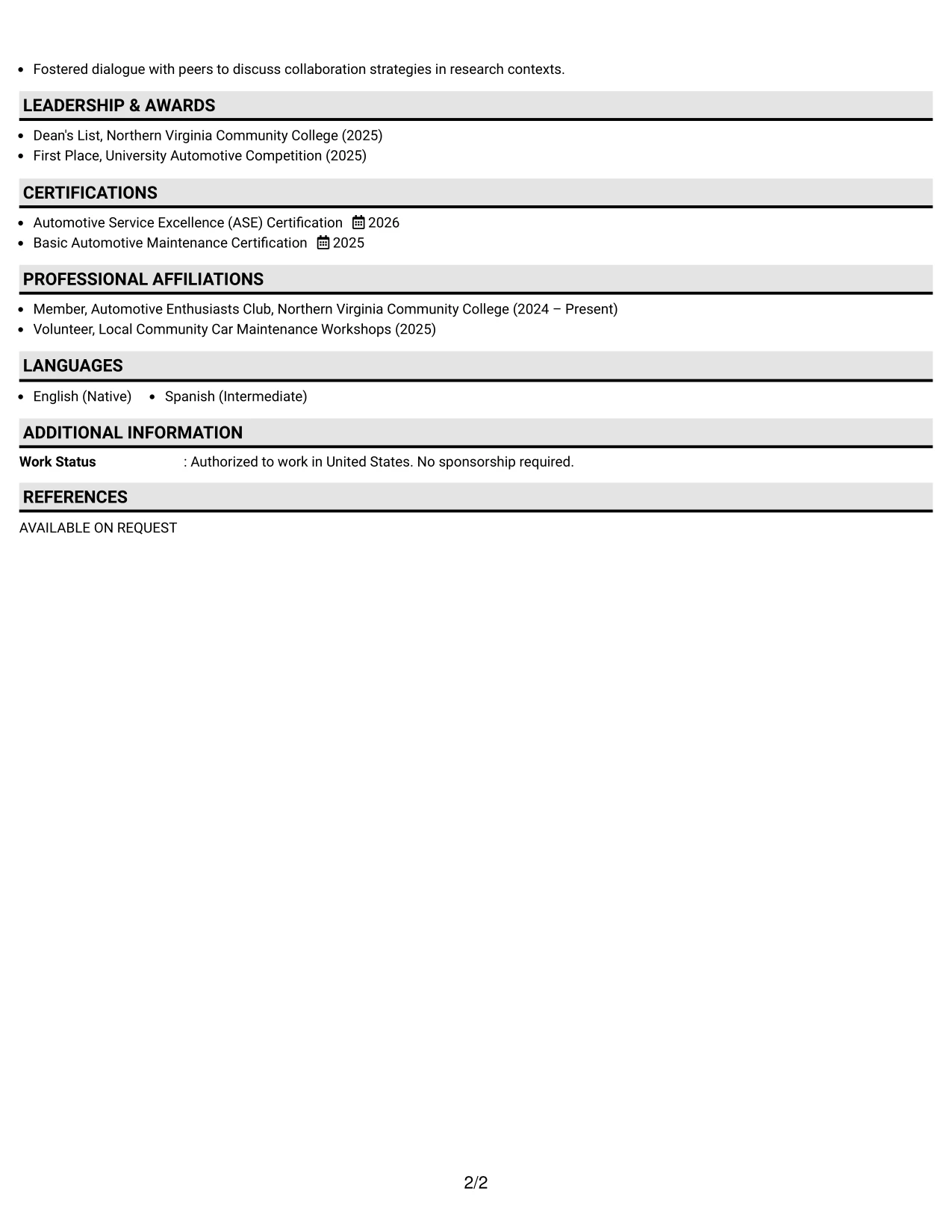 Resume Example Page 2